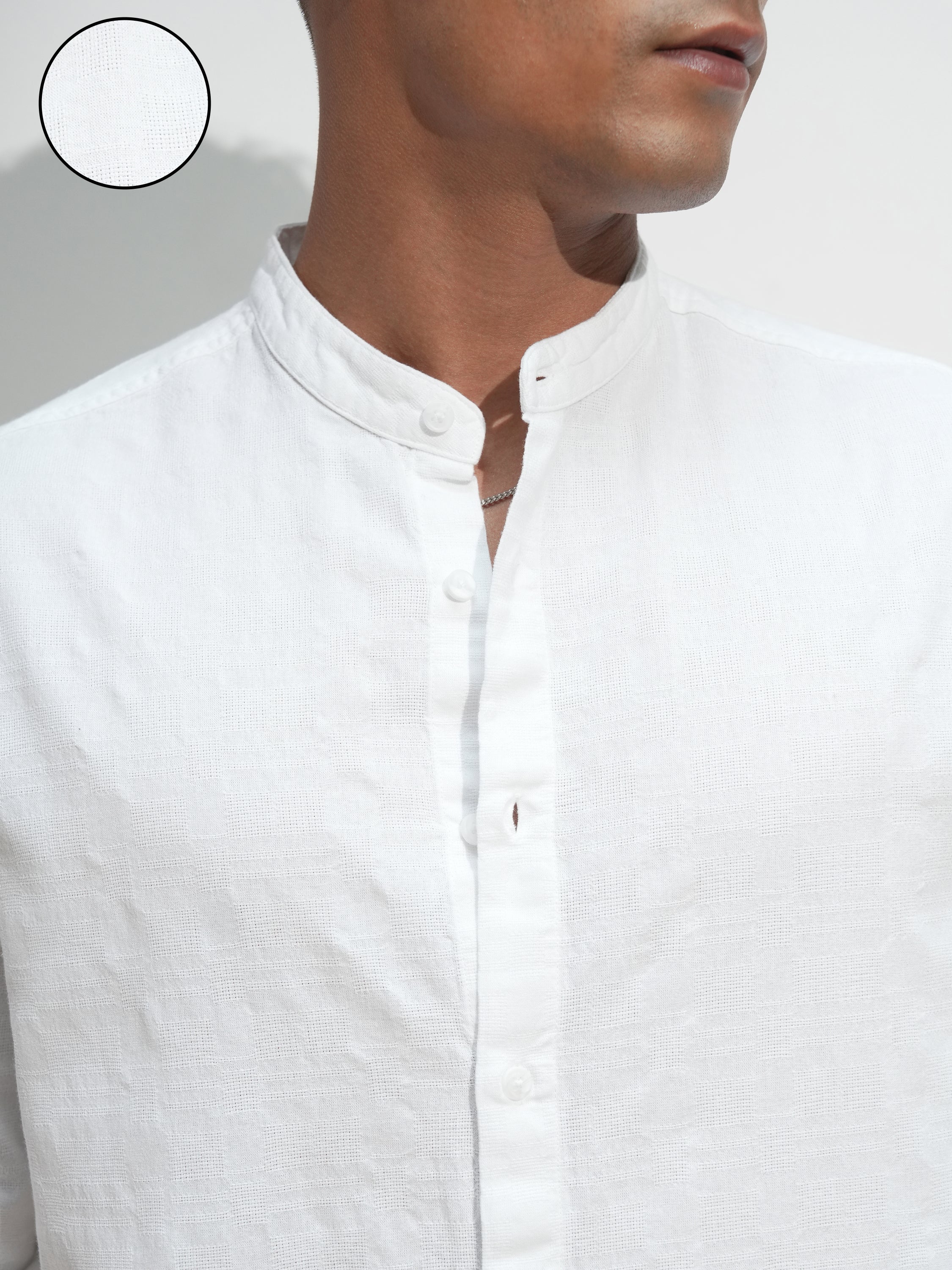 Highlander Men White Self Design Relaxed Fit Casual Shirt - White - Image 5