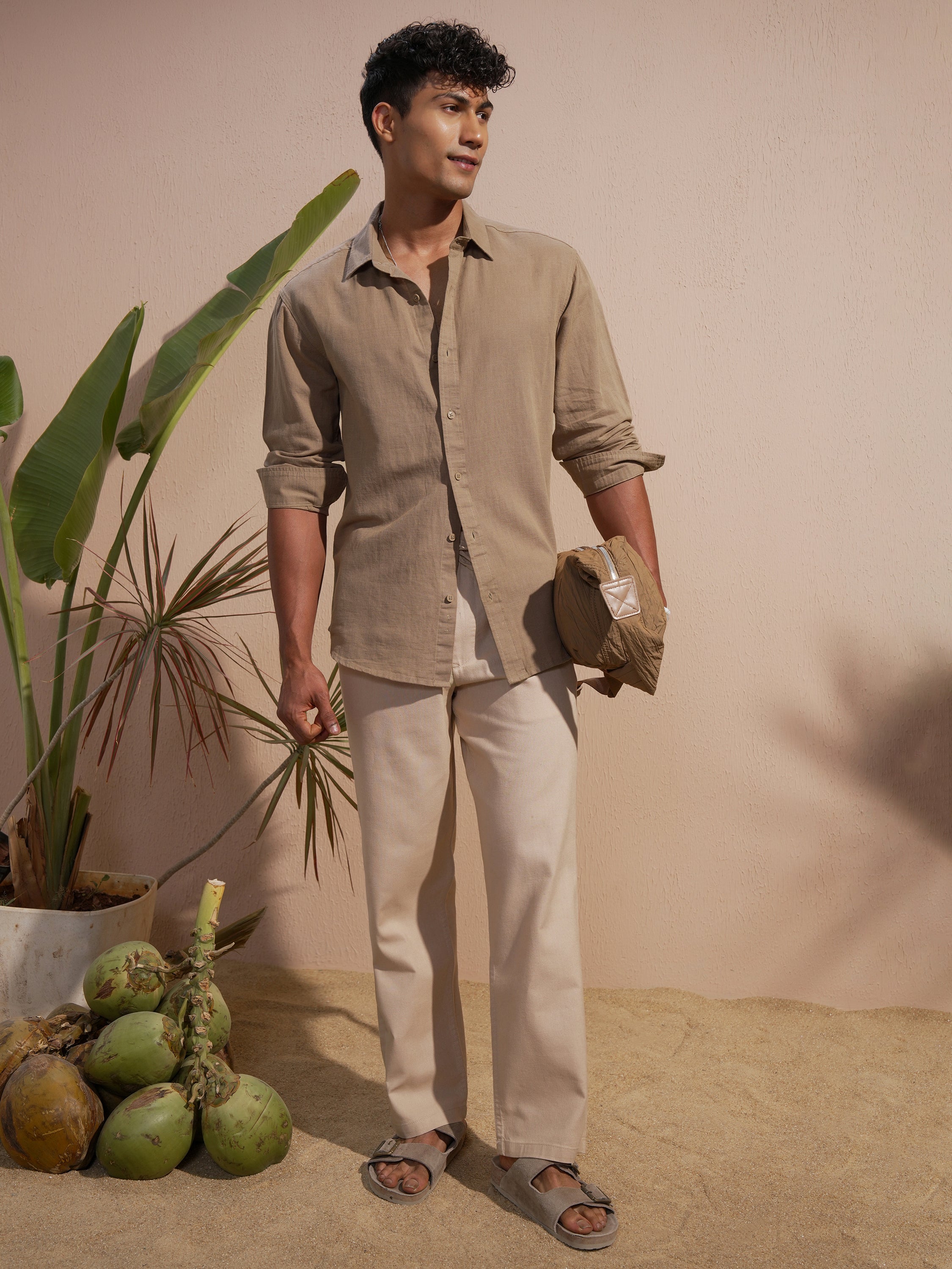 Highlander Men Khaki Solid Relaxed Fit Casual Shirt - Khaki - Image 2