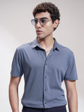 Highlander Men Blue Self Design Slim Fit Casual Shirt - Blue - Image 1