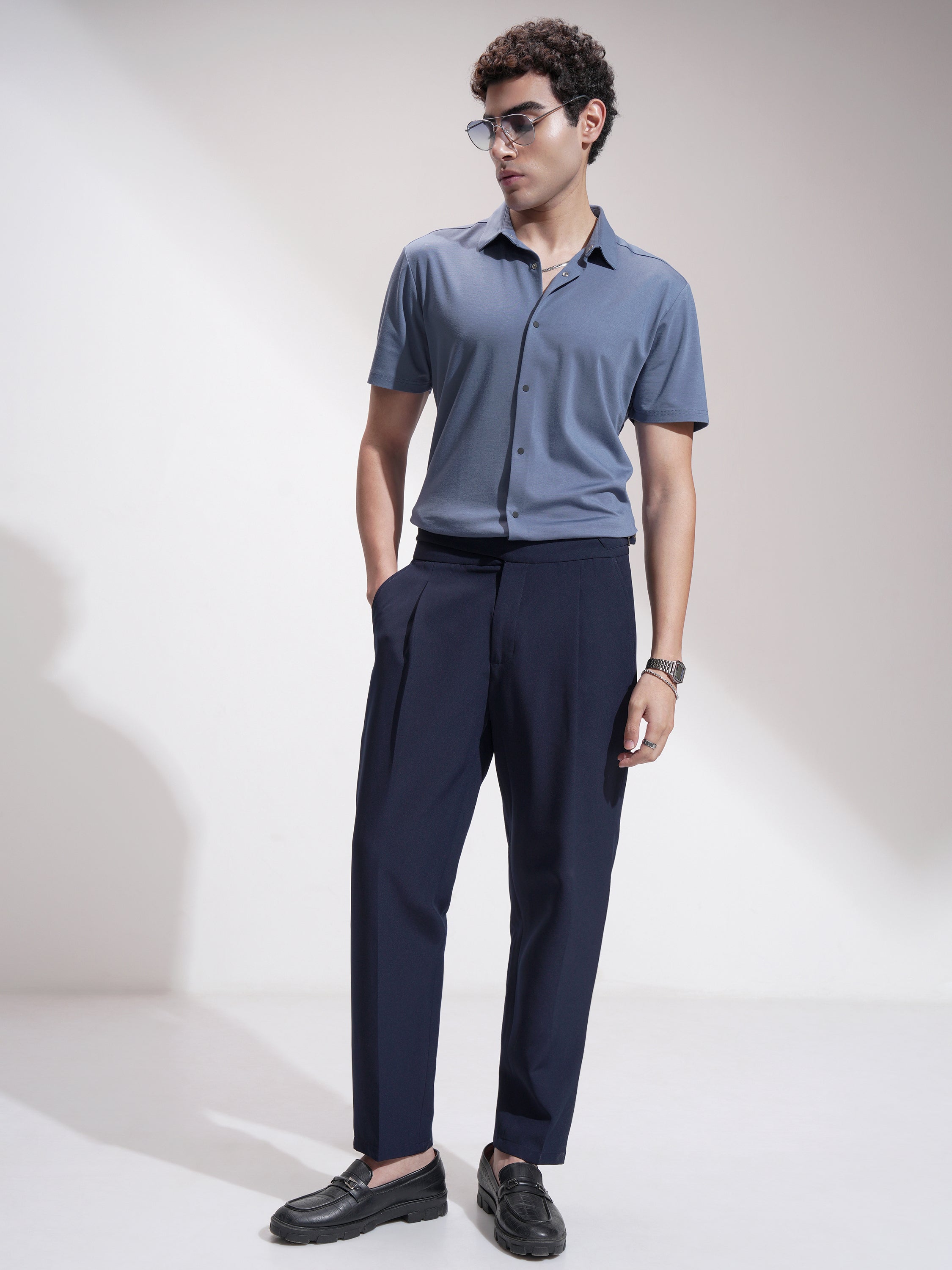 Highlander Men Blue Self Design Slim Fit Casual Shirt - Blue - Image 2