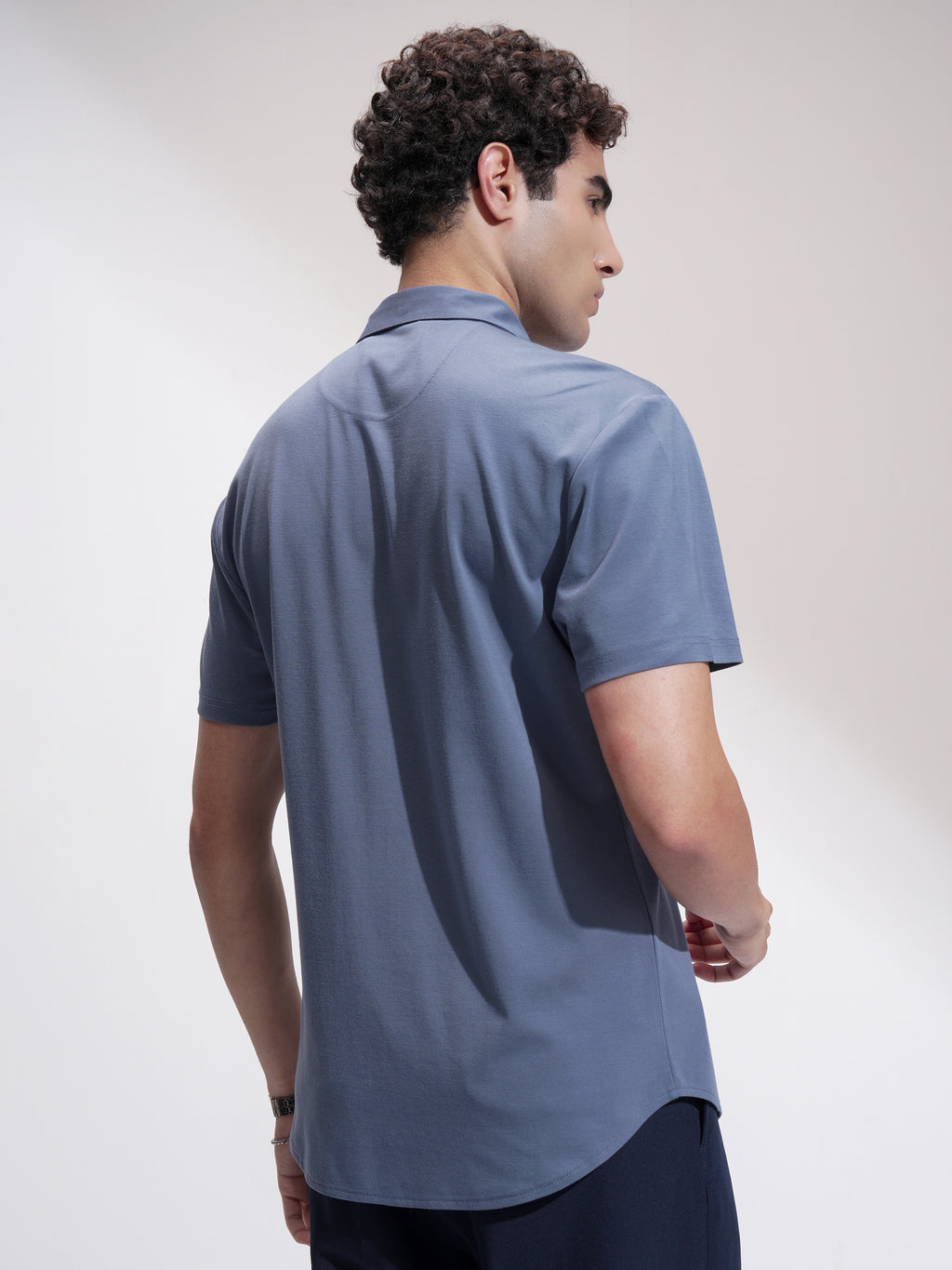 Highlander Men Blue Self Design Slim Fit Casual Shirt - Blue - Image 3