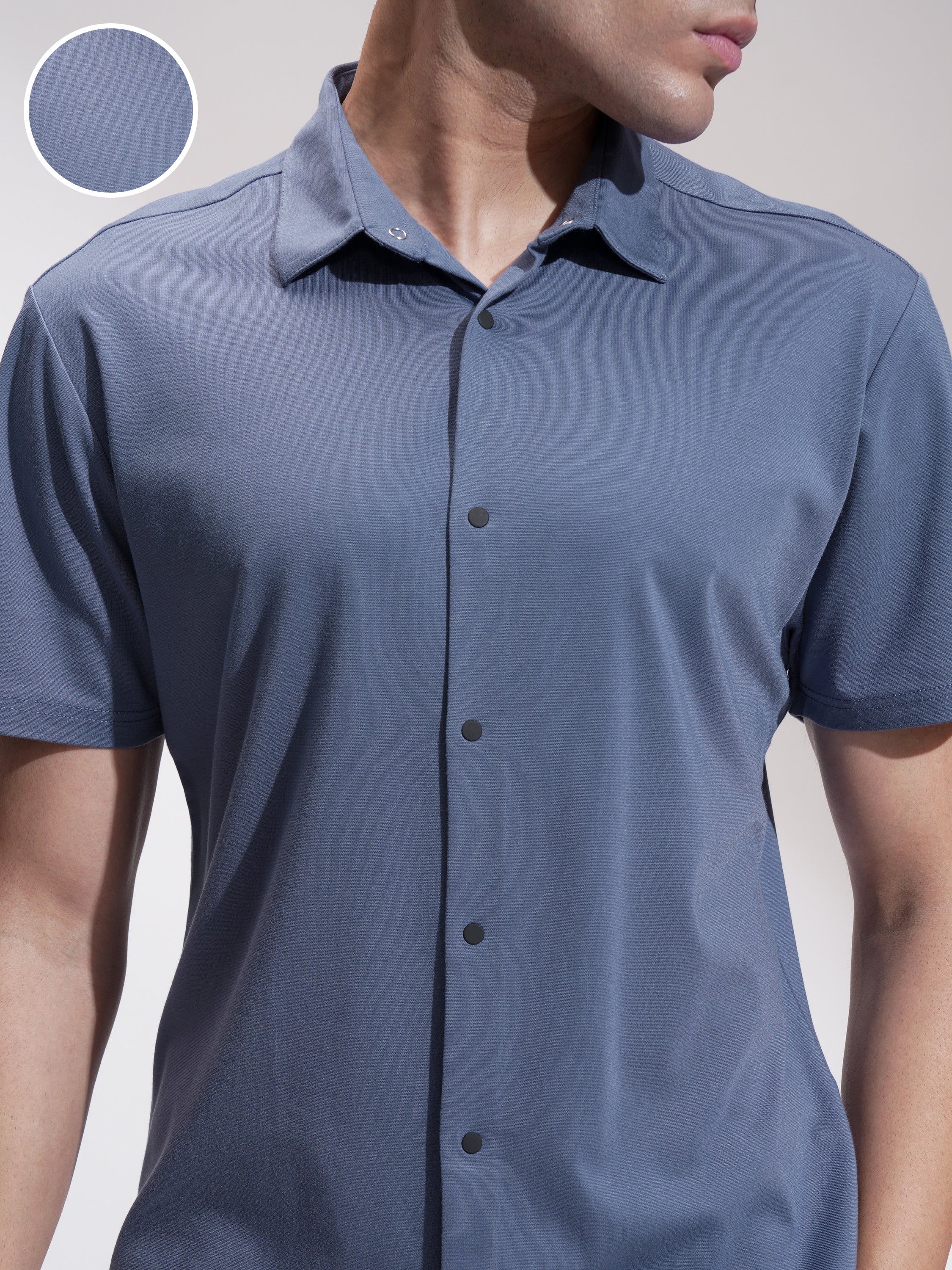 Highlander Men Blue Self Design Slim Fit Casual Shirt - Blue - Image 5