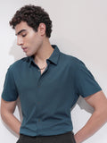 Highlander Men Teal Self Design Slim Fit Casual Shirt - Teal - Image 1