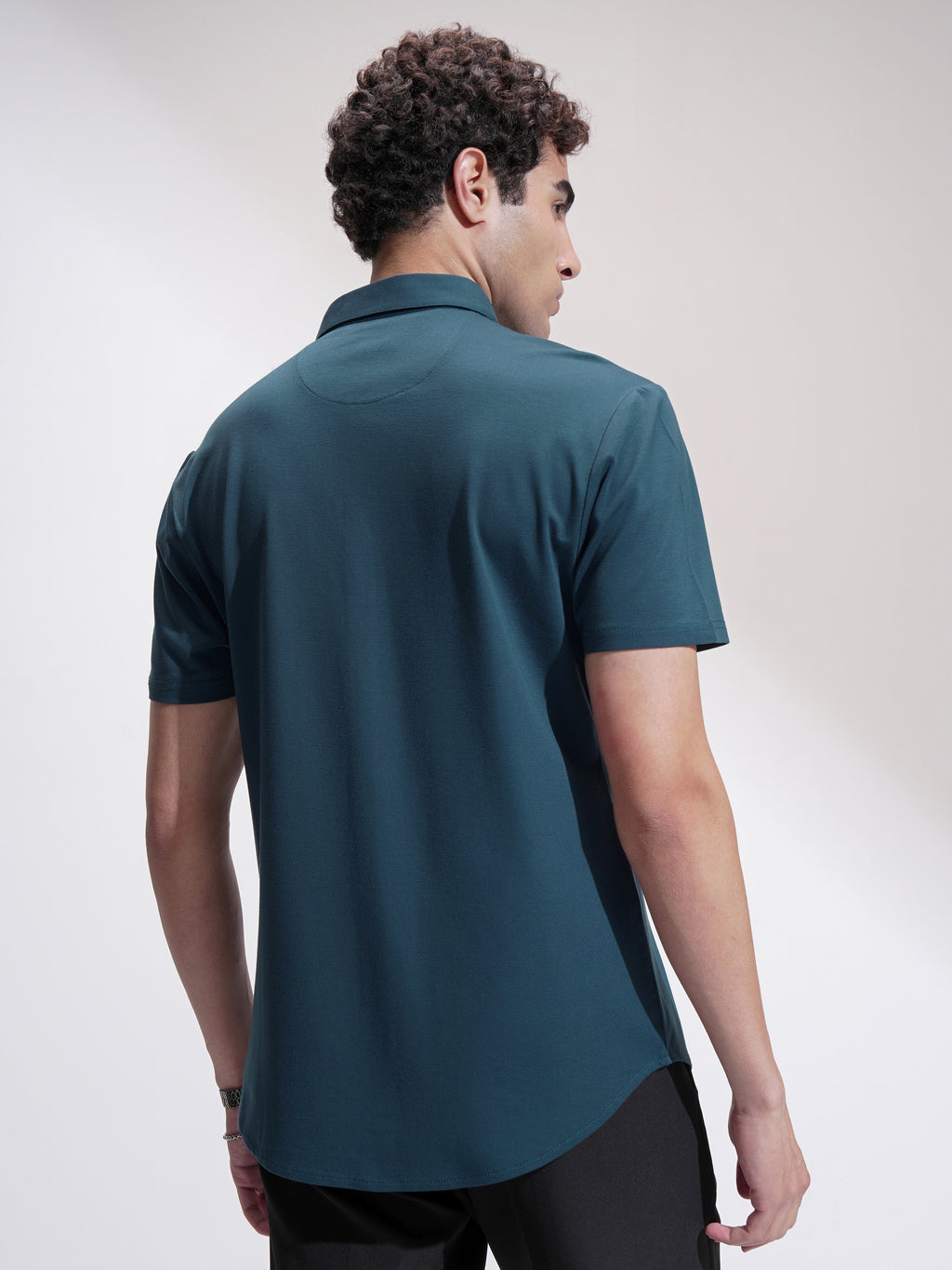 Highlander Men Teal Self Design Slim Fit Casual Shirt - Teal - Image 3