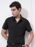 Highlander Men Black Self Design Slim Fit Casual Shirt - Black - Image 1