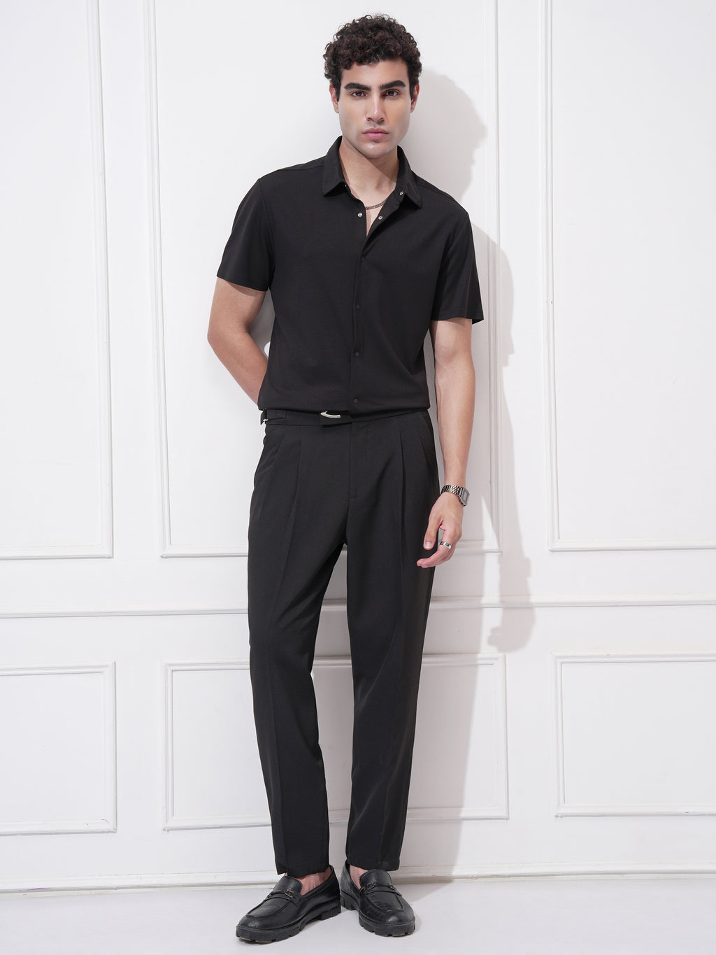 Highlander Men Black Self Design Slim Fit Casual Shirt - Black - Image 2