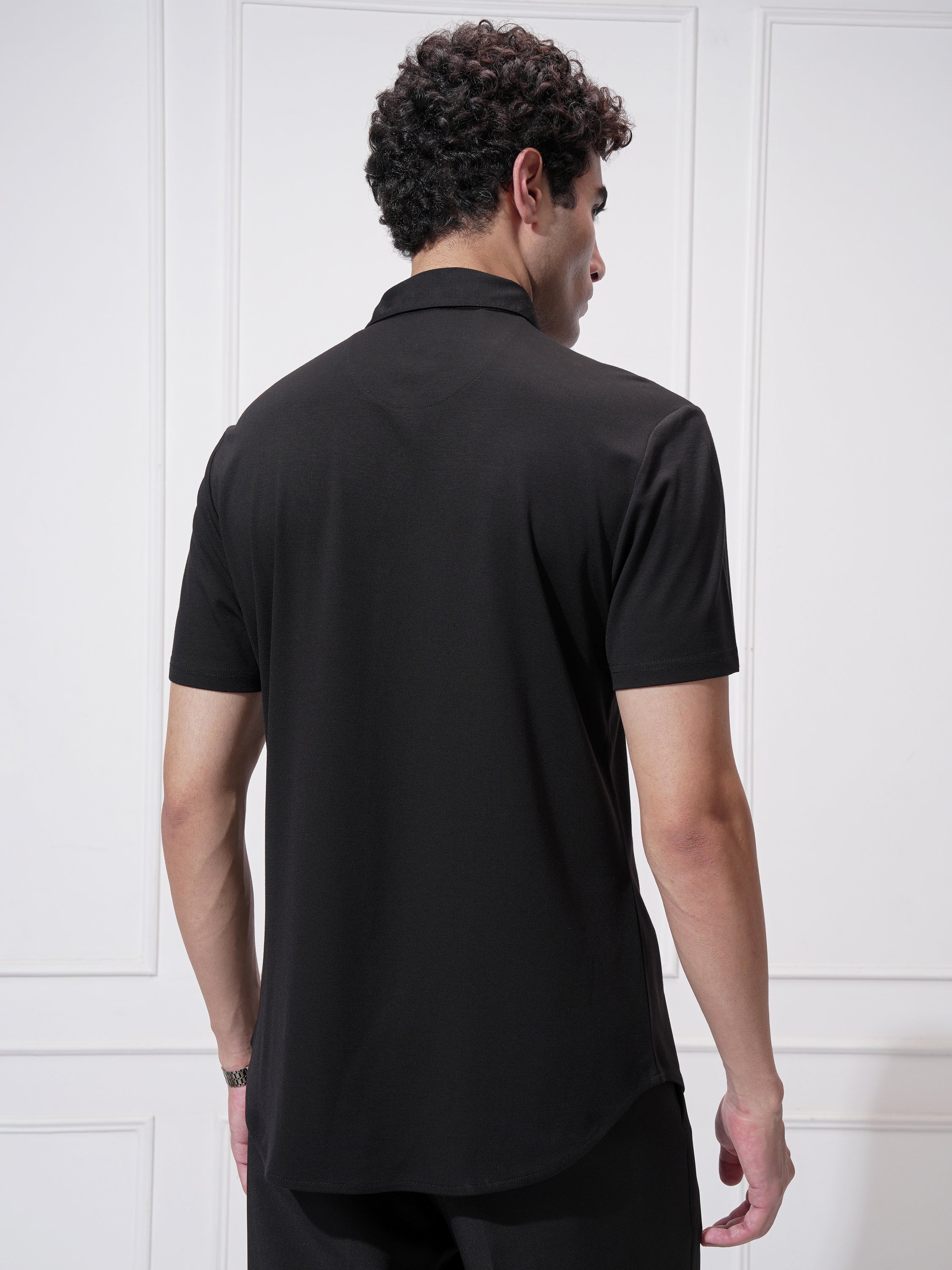 Highlander Men Black Self Design Slim Fit Casual Shirt - Black - Image 3