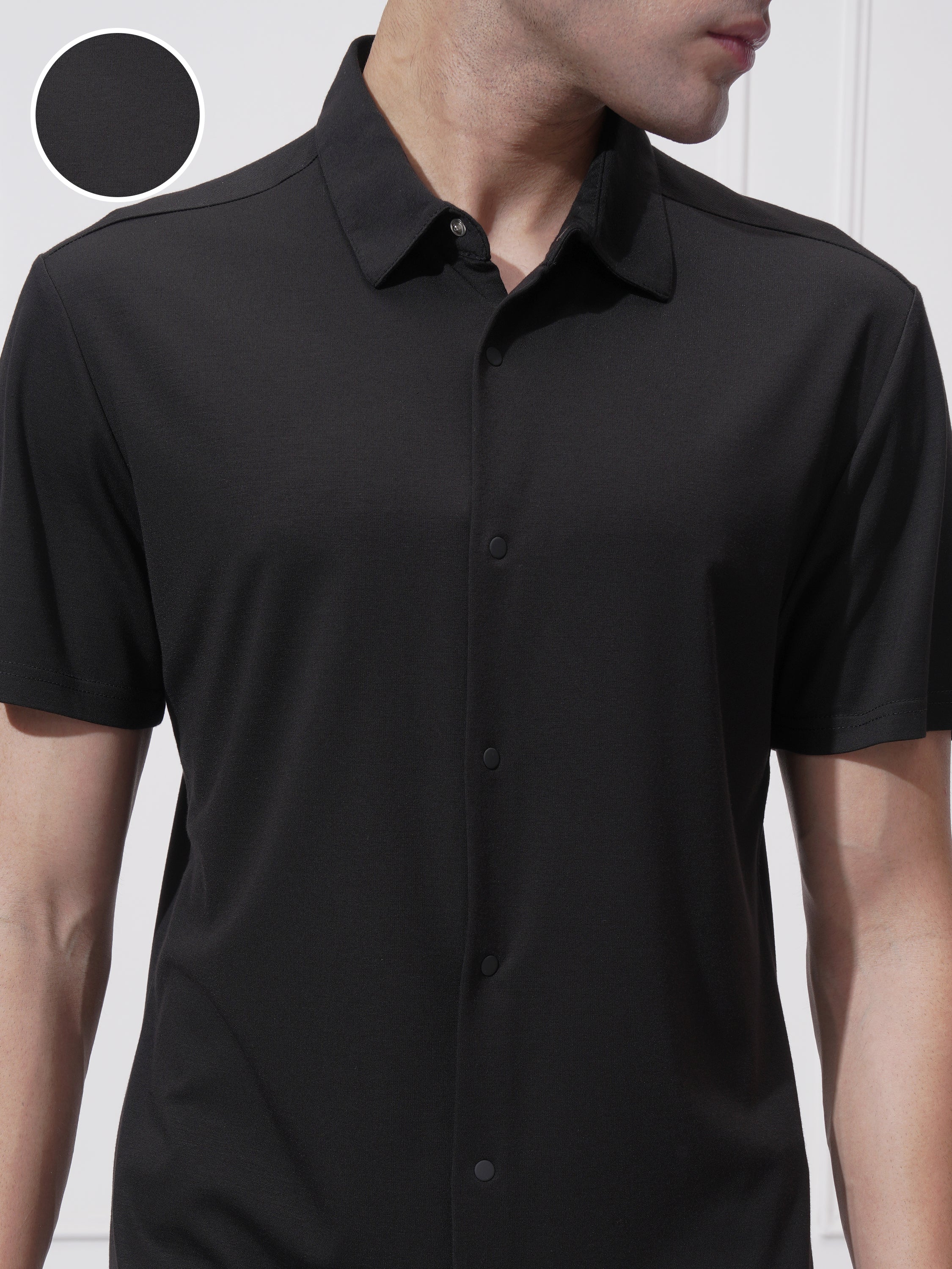 Highlander Men Black Self Design Slim Fit Casual Shirt - Black - Image 5