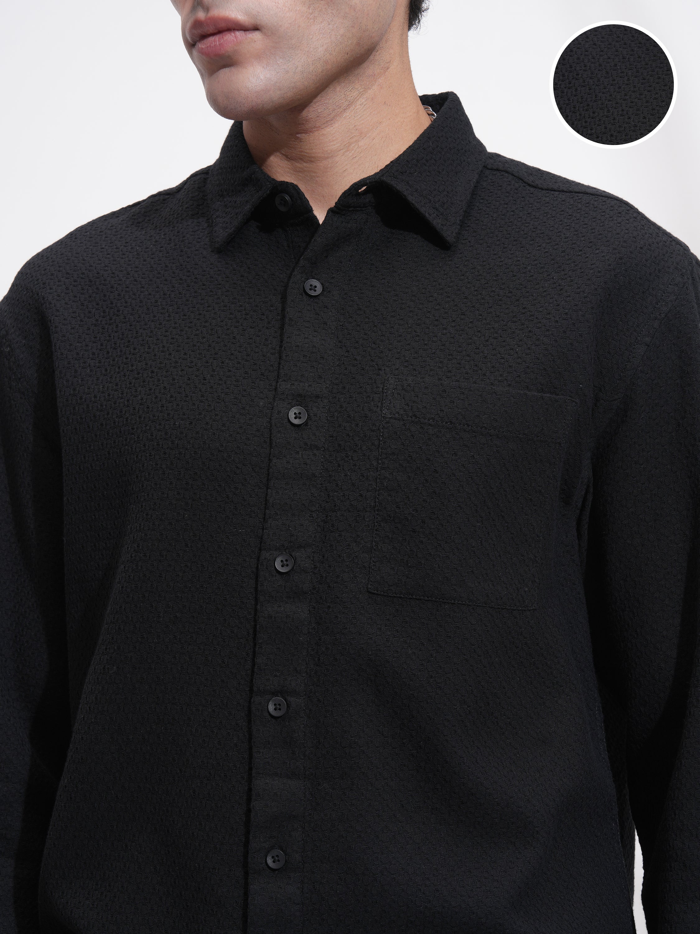 Highlander Men Black Self Design Relaxed Fit Casual Shirt - Black - Image 5
