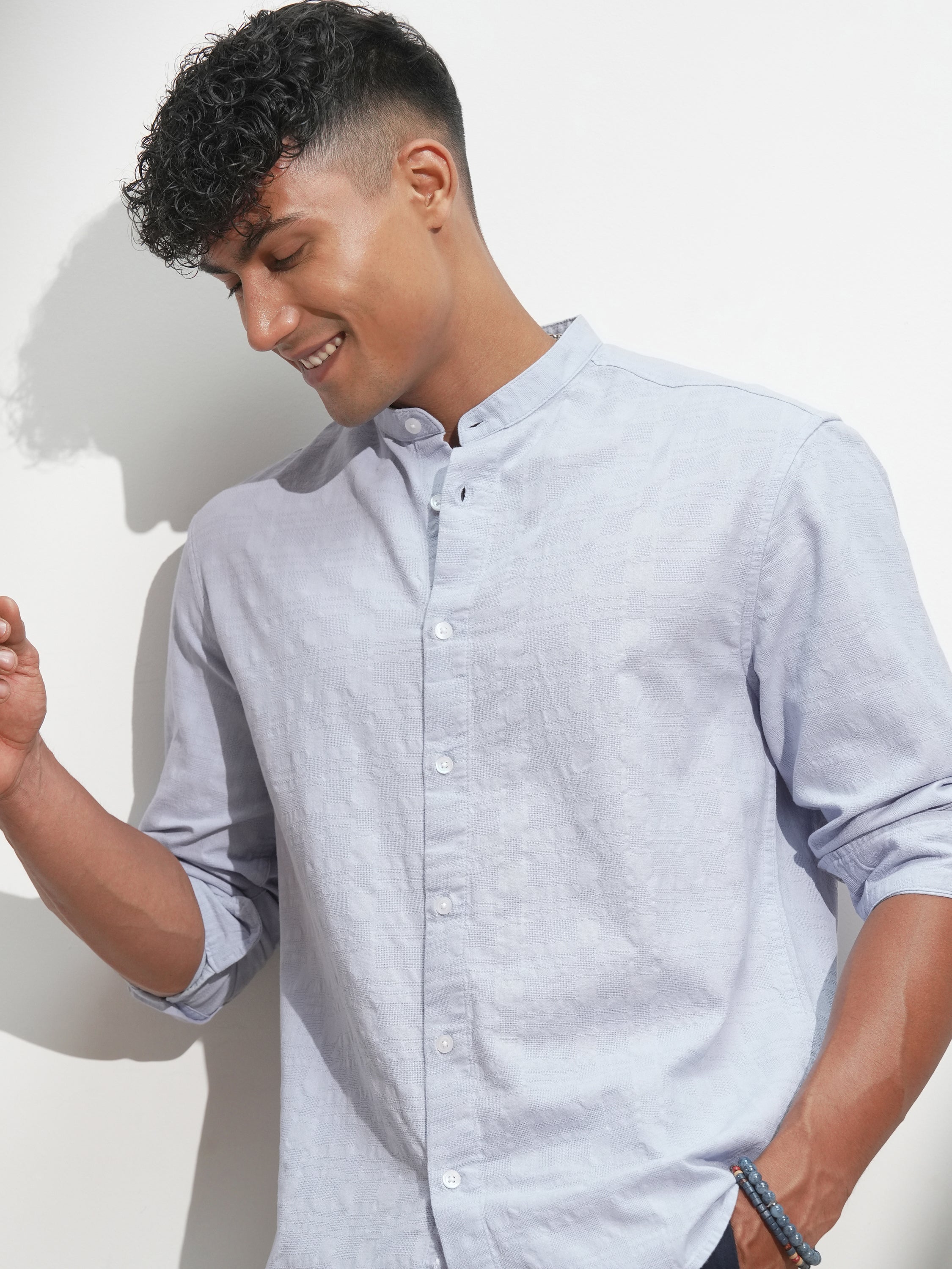 Highlander Men Blue Self Design Relaxed Fit Casual Shirt - Blue - Image 1