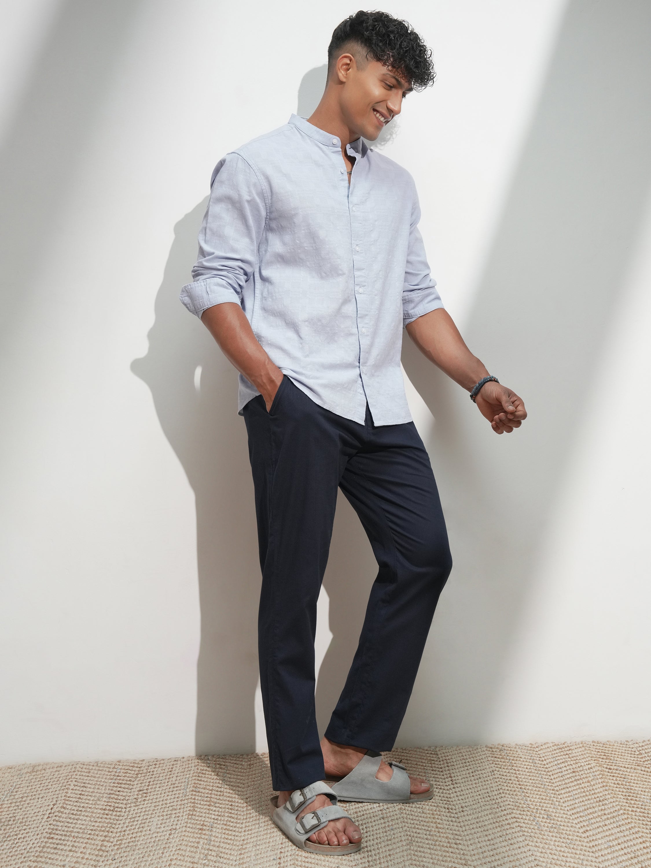 Highlander Men Blue Self Design Relaxed Fit Casual Shirt - Blue - Image 2