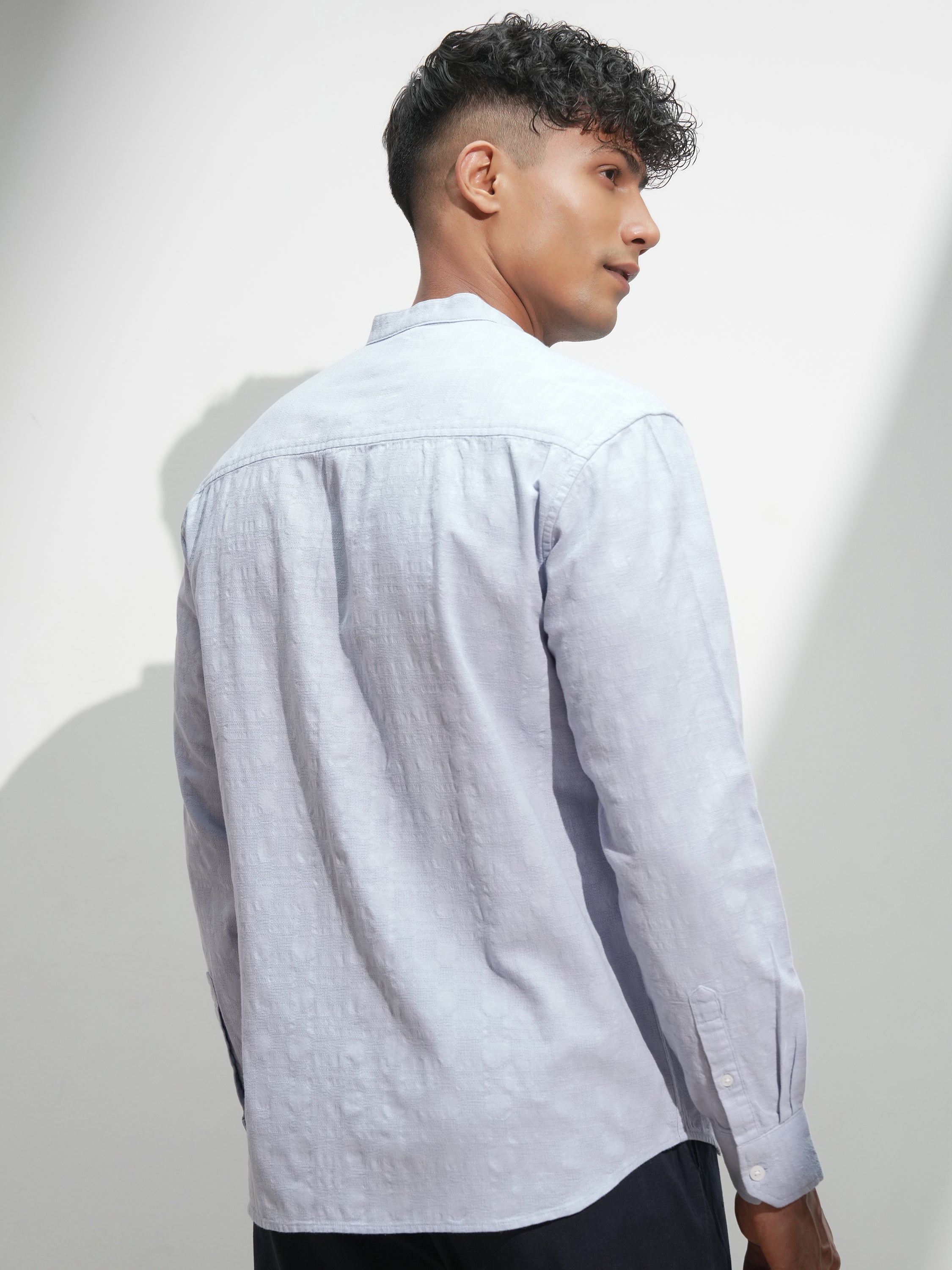 Highlander Men Blue Self Design Relaxed Fit Casual Shirt - Blue - Image 3