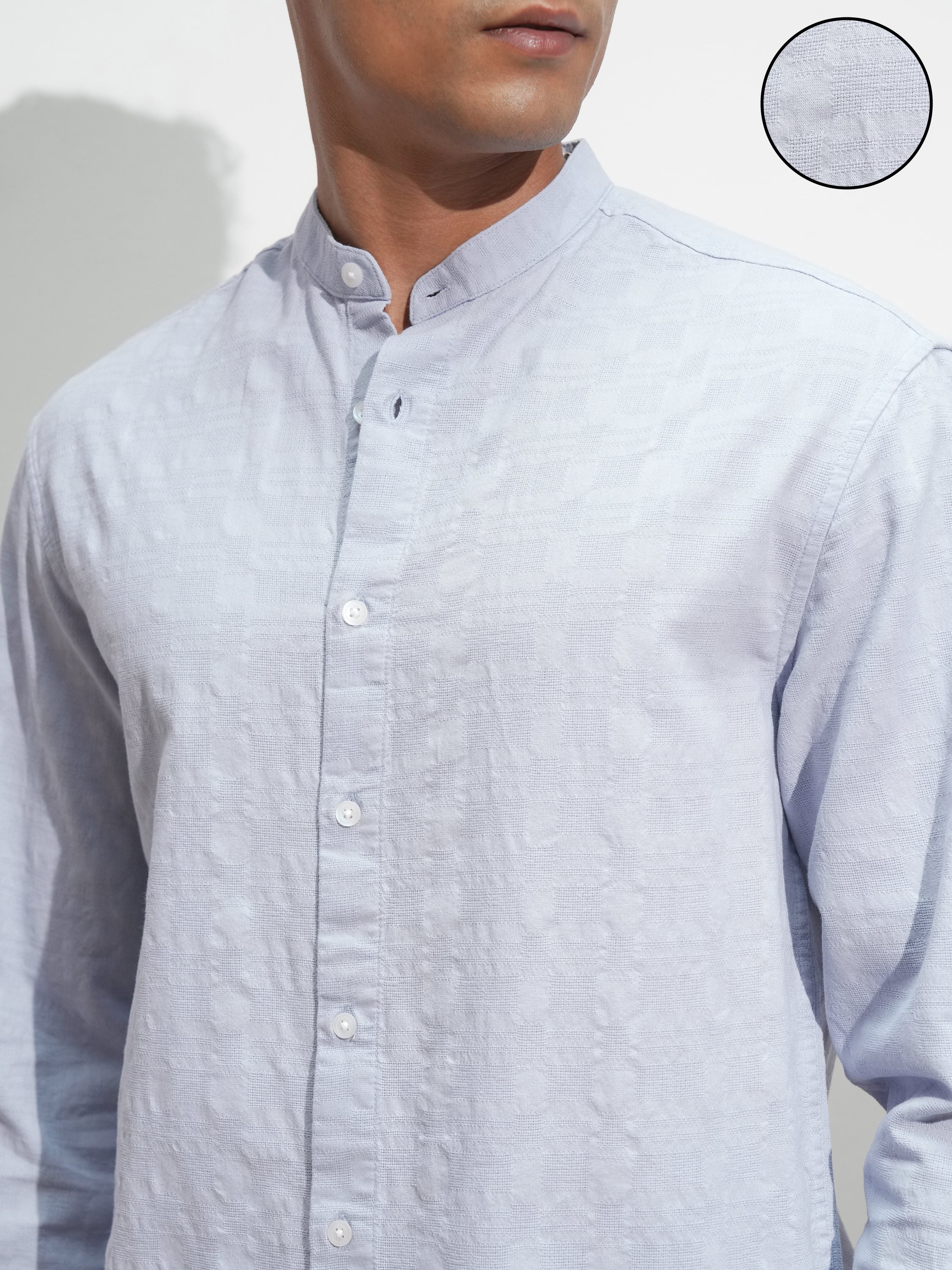 Highlander Men Blue Self Design Relaxed Fit Casual Shirt - Blue - Image 5