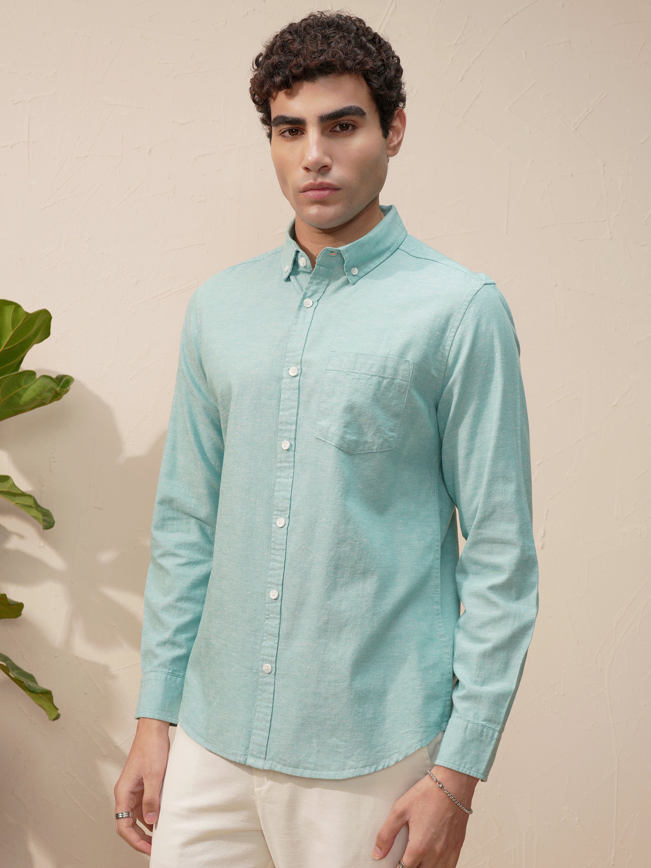 Highlander Men Blue Self Design Slim Fit Casual Shirt - Blue - Image 4