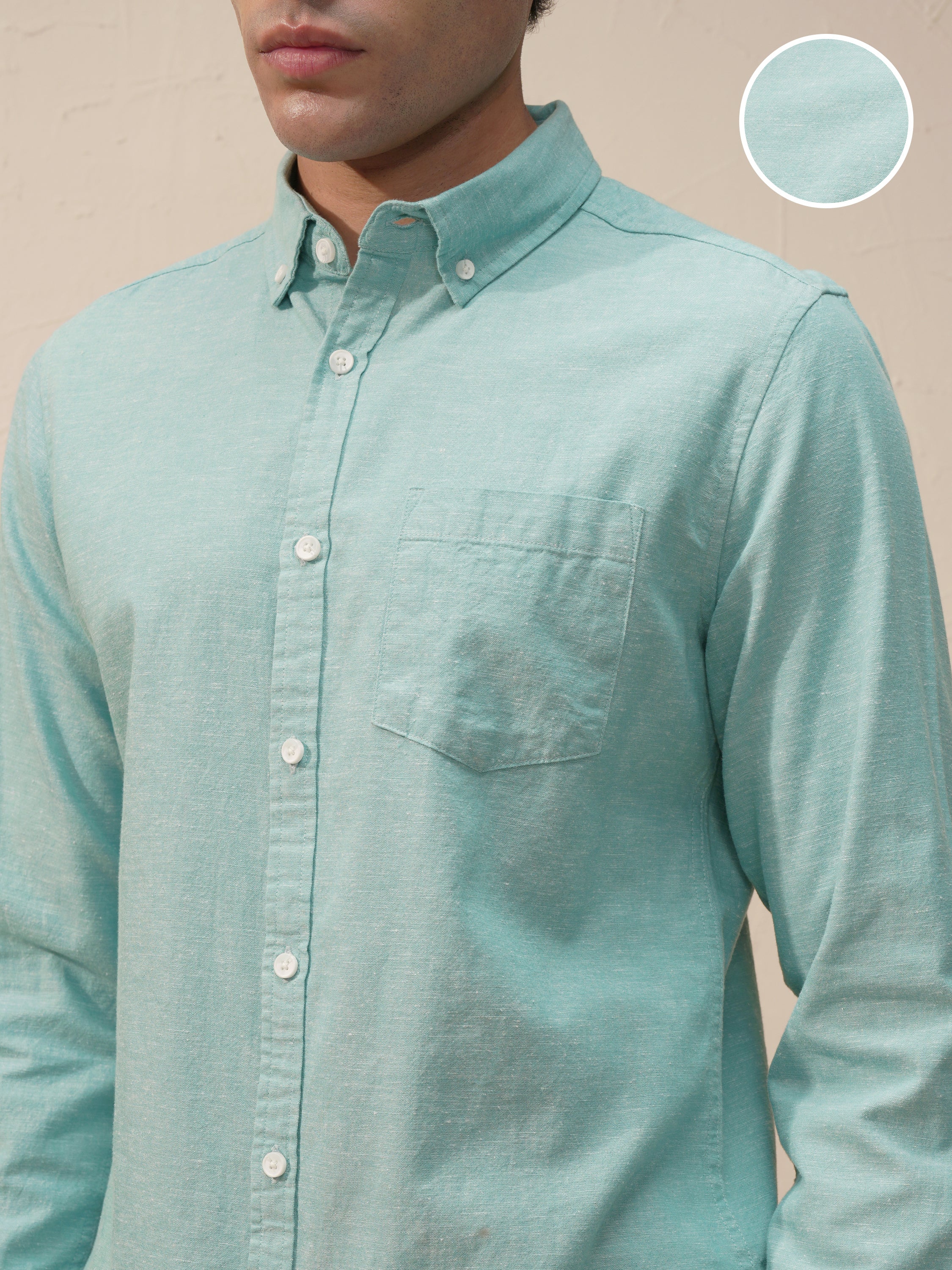 Highlander Men Blue Self Design Slim Fit Casual Shirt - Blue - Image 5