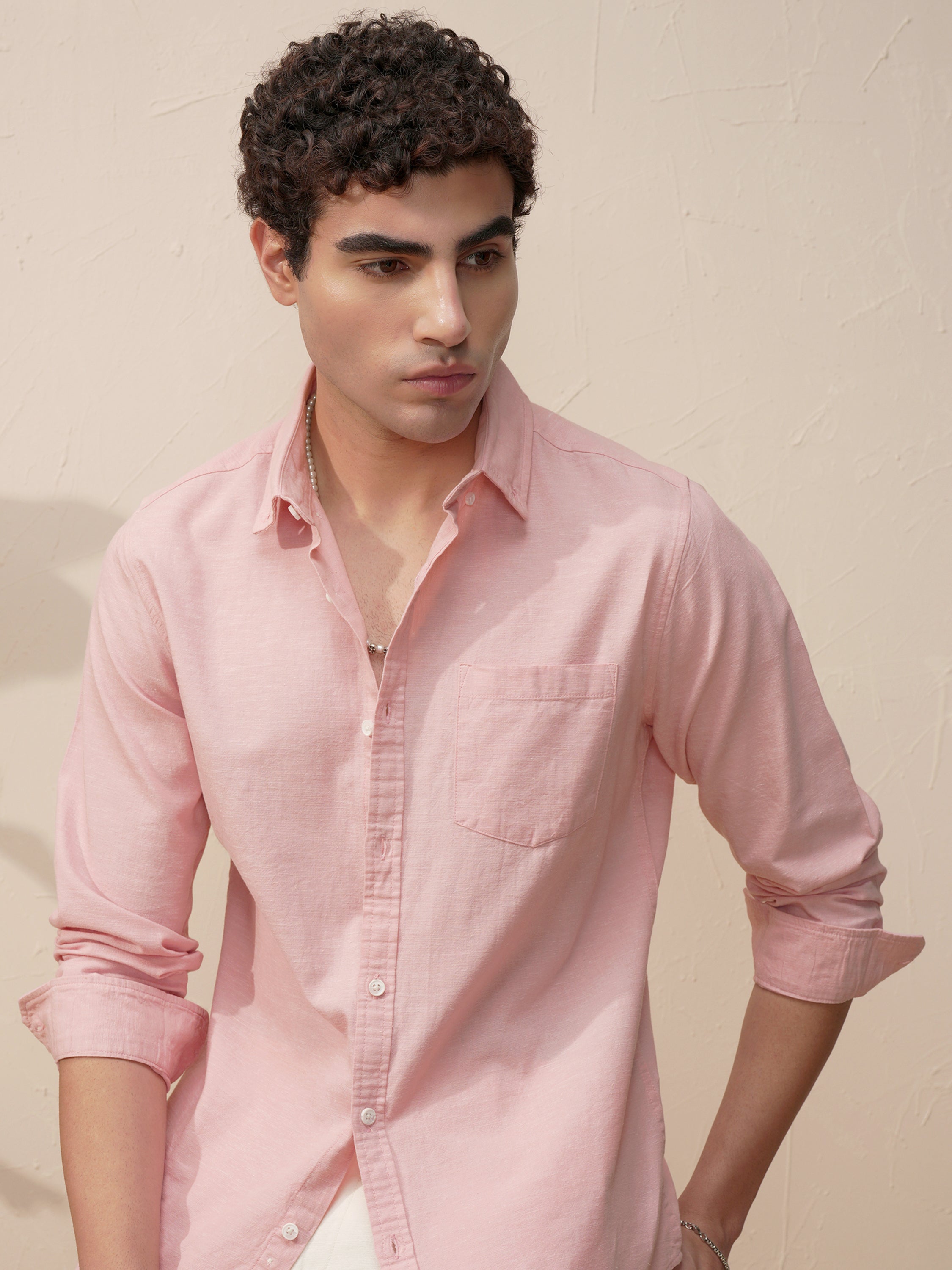 Highlander Men Pink Self Design Slim Fit Casual Shirt - Pink - Image 1