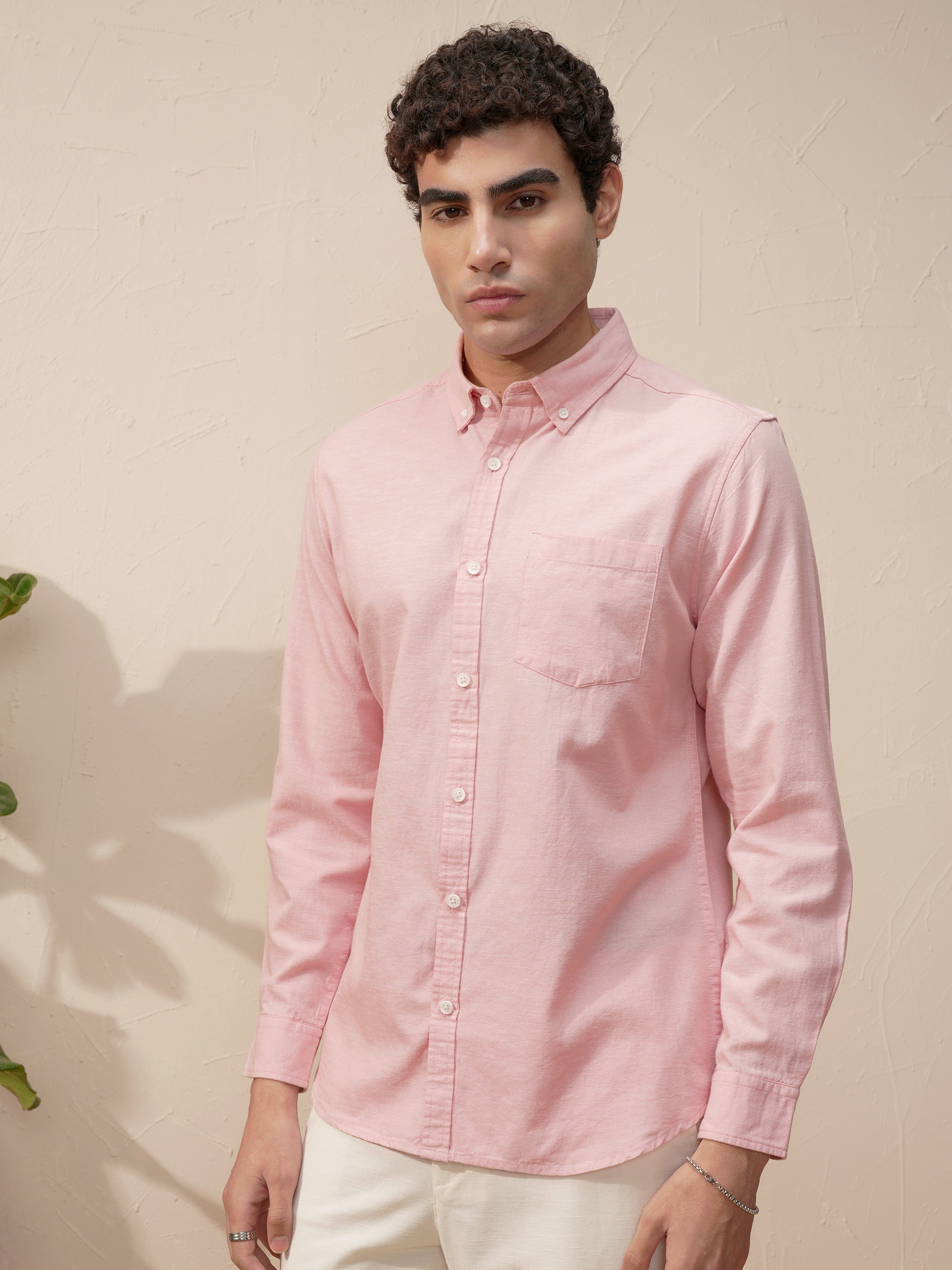 Highlander Men Pink Self Design Slim Fit Casual Shirt - Pink - Image 4