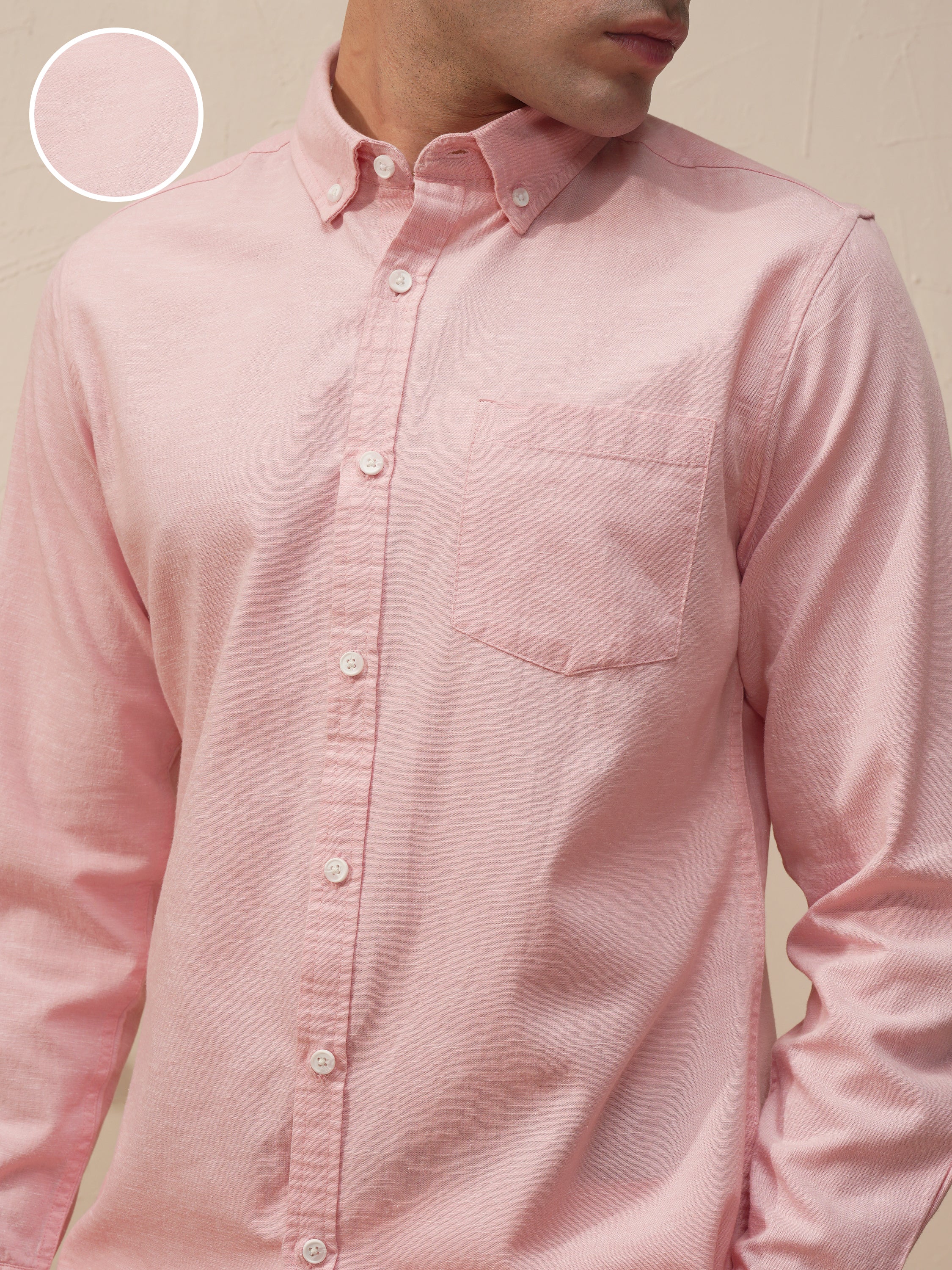 Highlander Men Pink Self Design Slim Fit Casual Shirt - Pink - Image 5