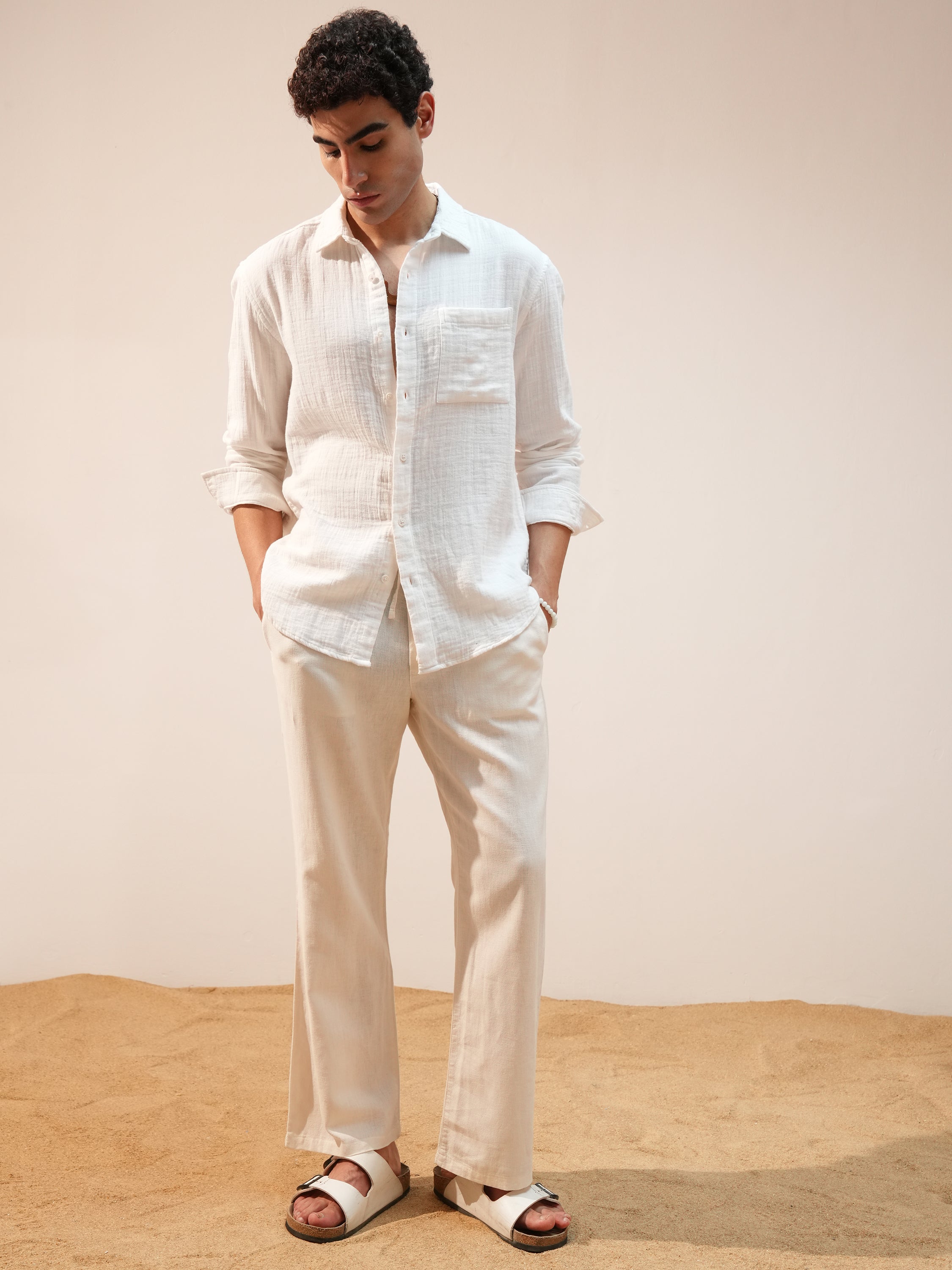 Highlander Men White Self Design Relaxed Fit Casual Shirt - White - Image 2