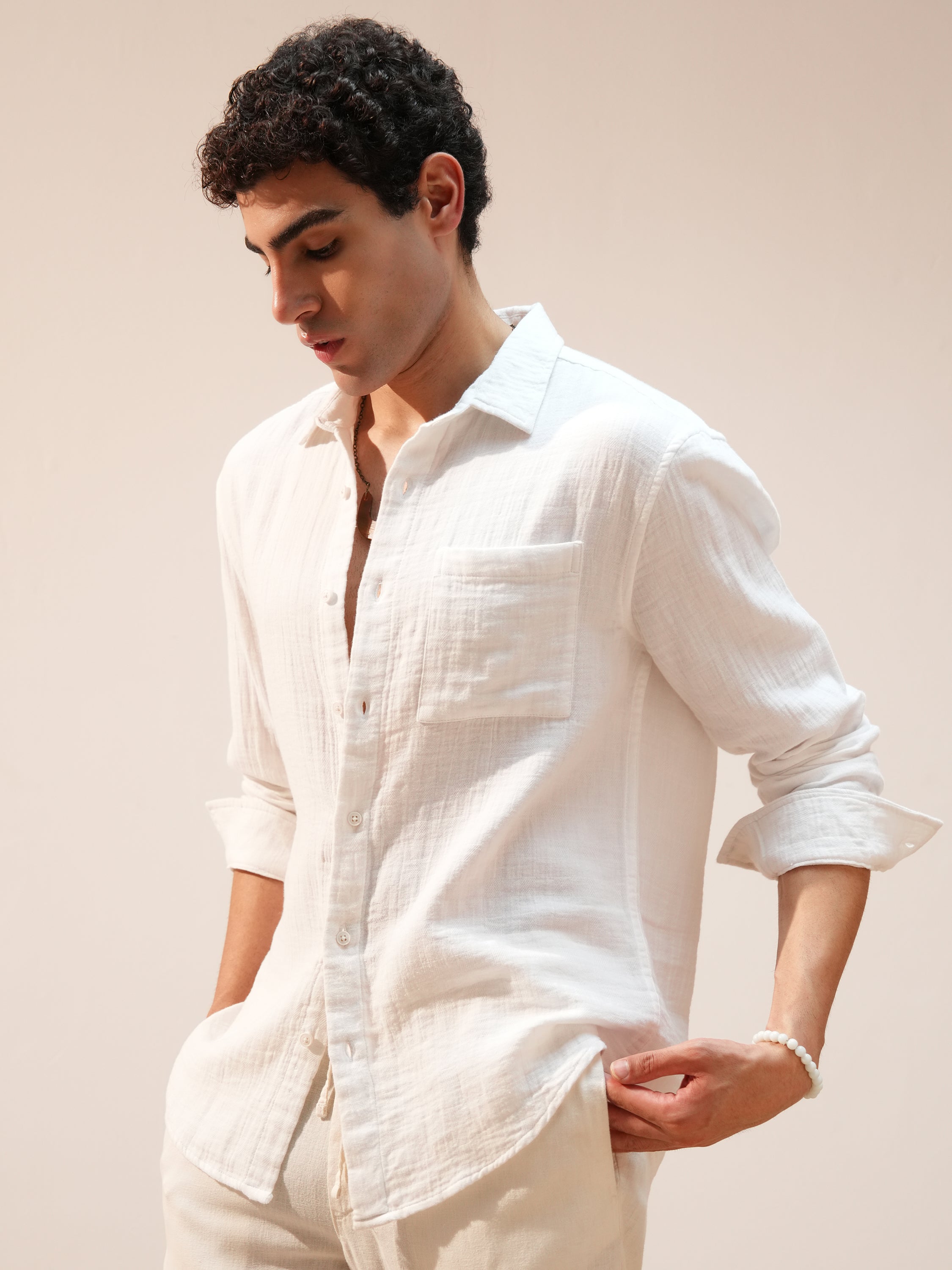 Highlander Men White Self Design Relaxed Fit Casual Shirt - White - Image 4