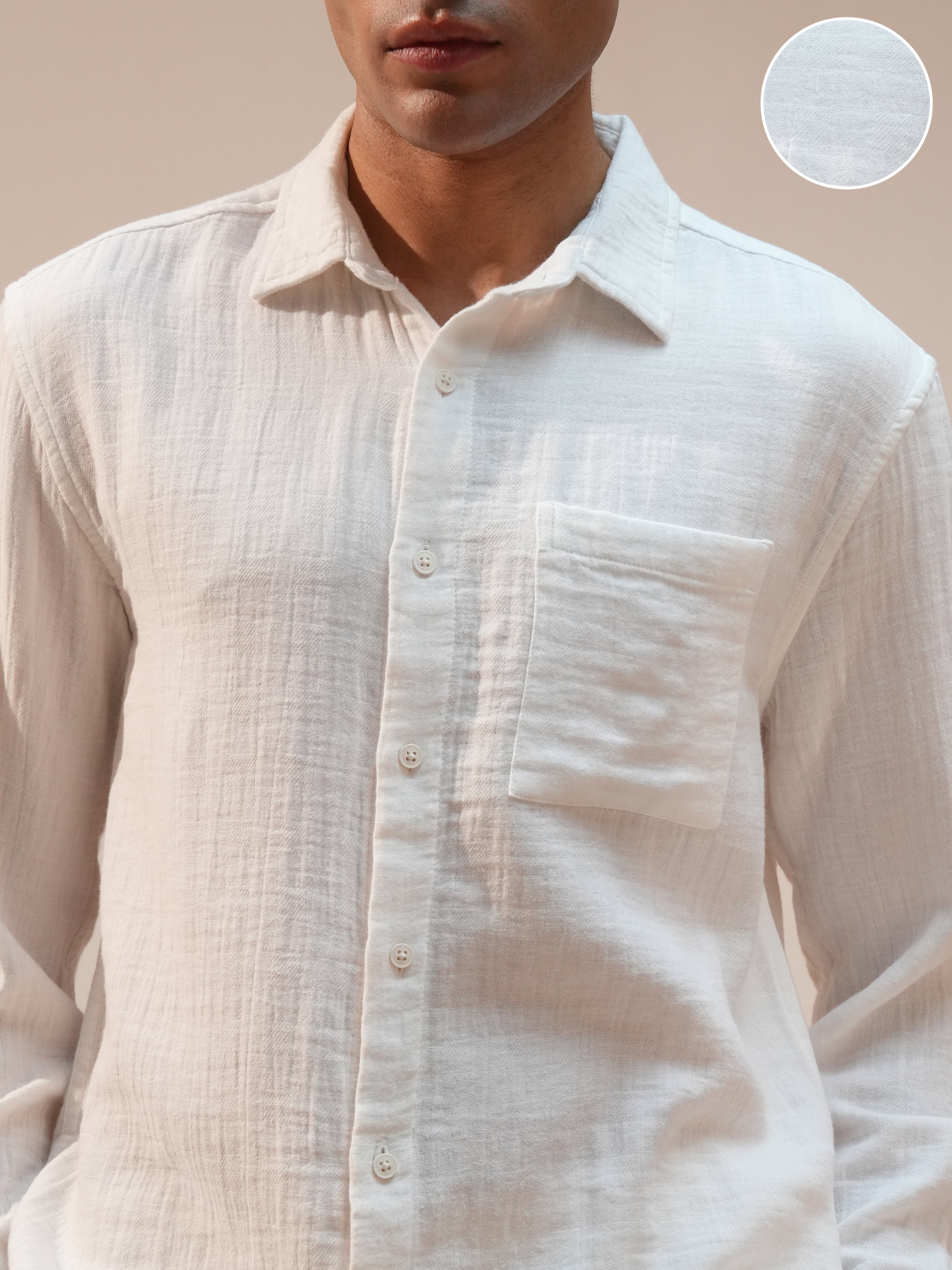 Highlander Men White Self Design Relaxed Fit Casual Shirt - White - Image 5