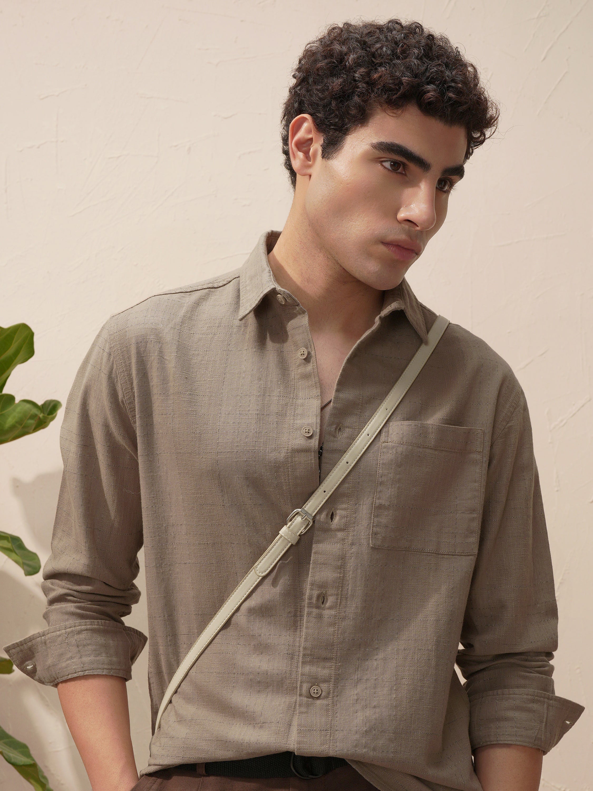 Highlander Men Beige Self Design Relaxed Fit Casual Shirt - Beige - Image 1