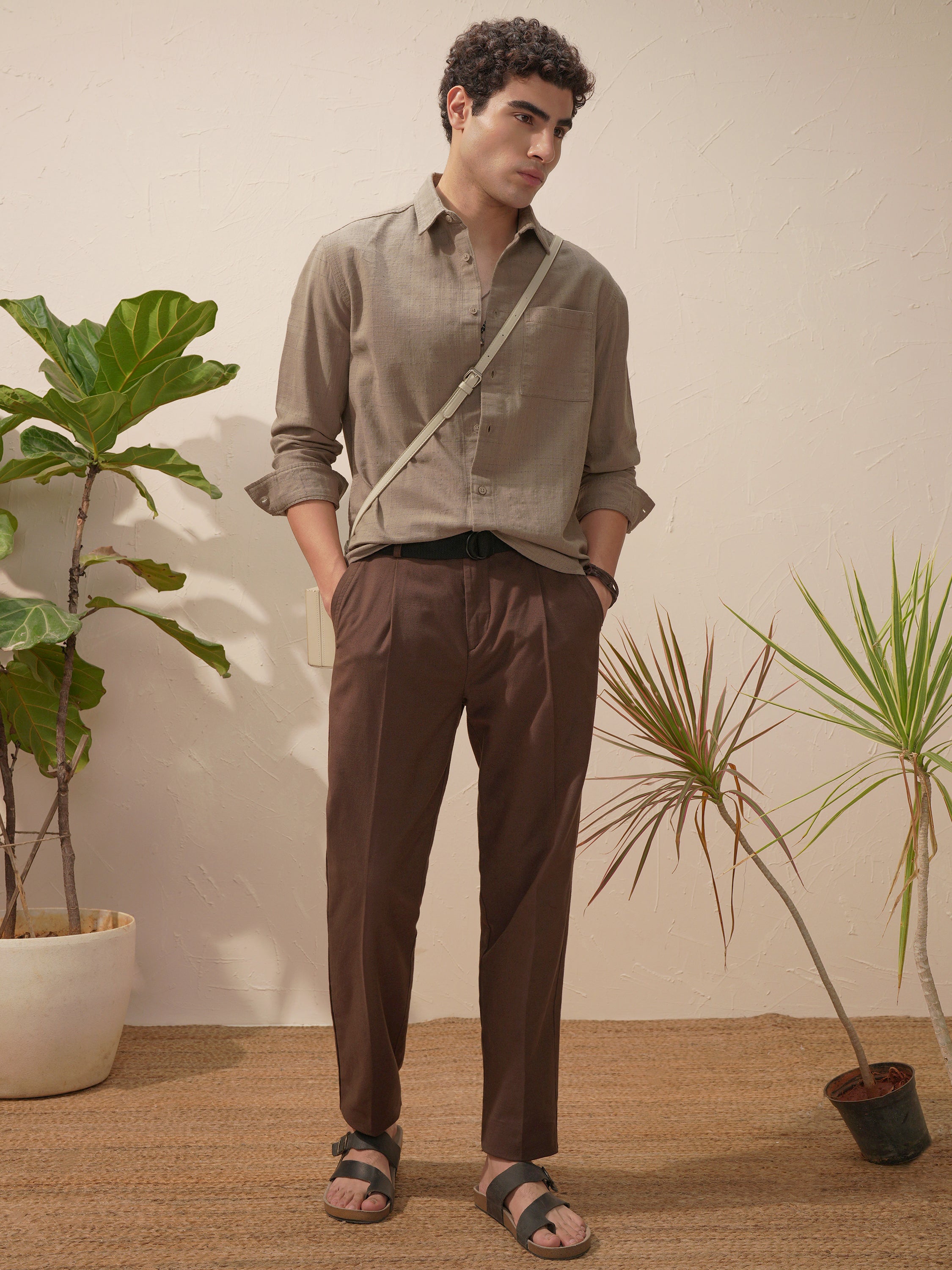 Highlander Men Beige Self Design Relaxed Fit Casual Shirt - Beige - Image 2