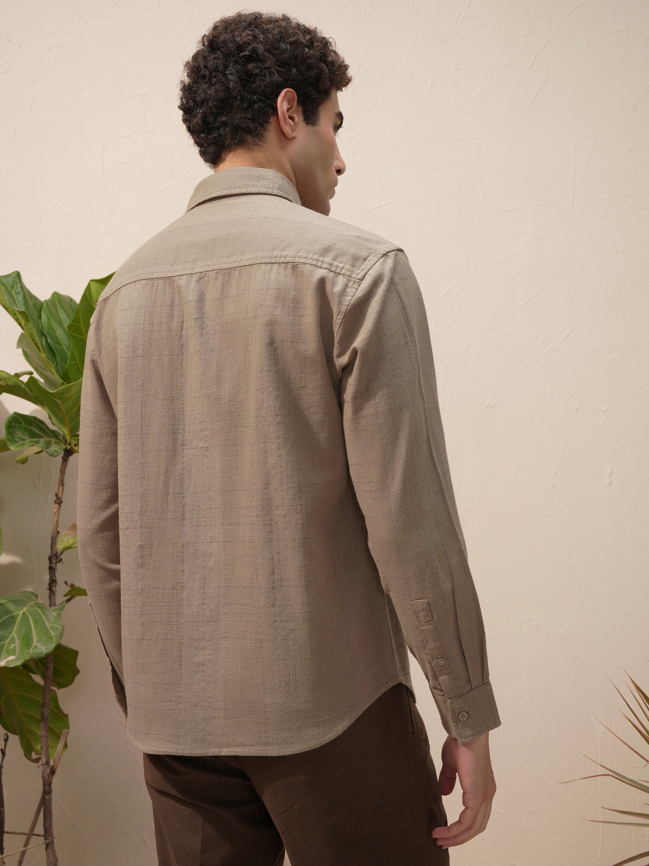 Highlander Men Beige Self Design Relaxed Fit Casual Shirt - Beige - Image 3