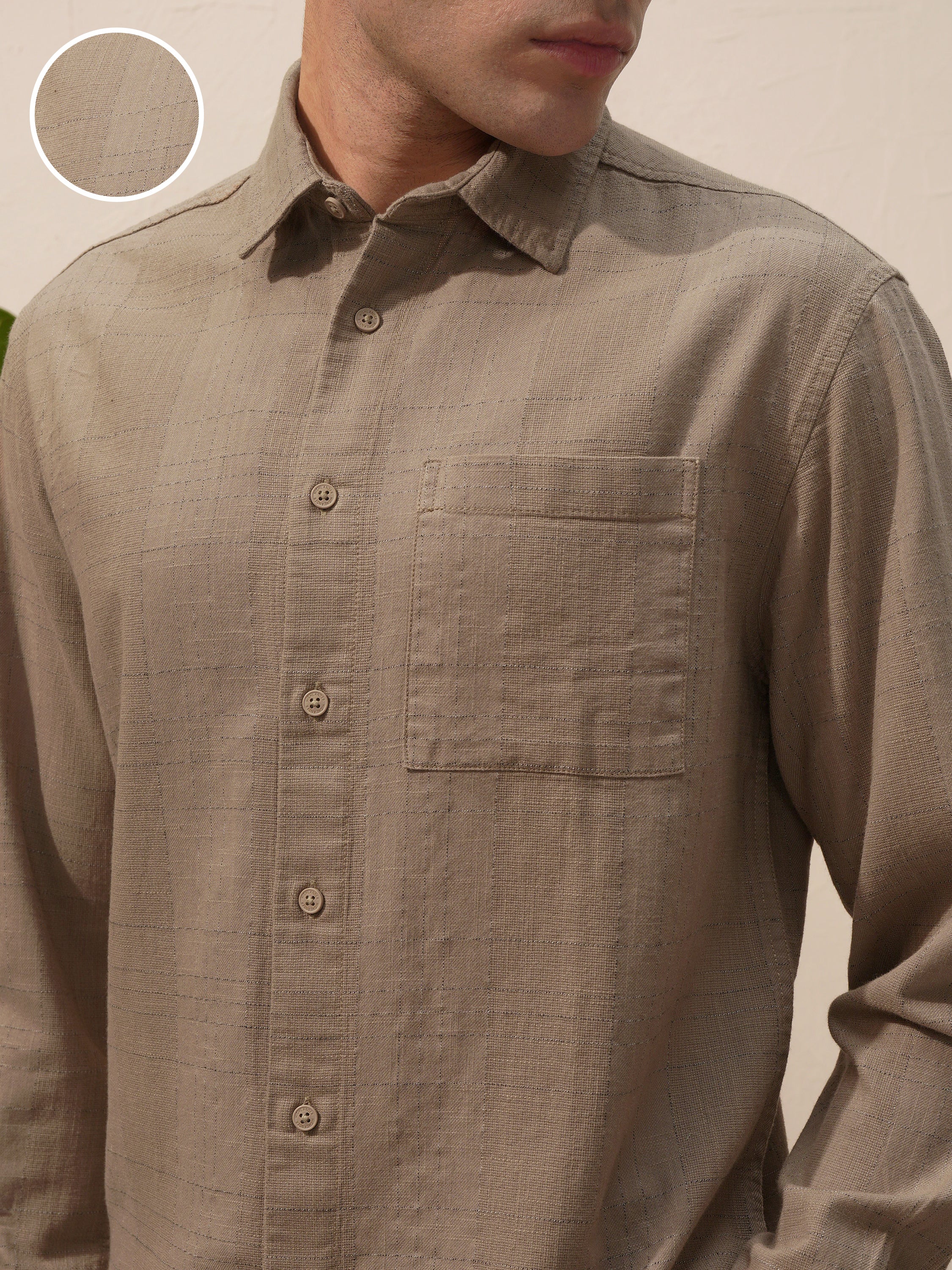 Highlander Men Beige Self Design Relaxed Fit Casual Shirt - Beige - Image 5