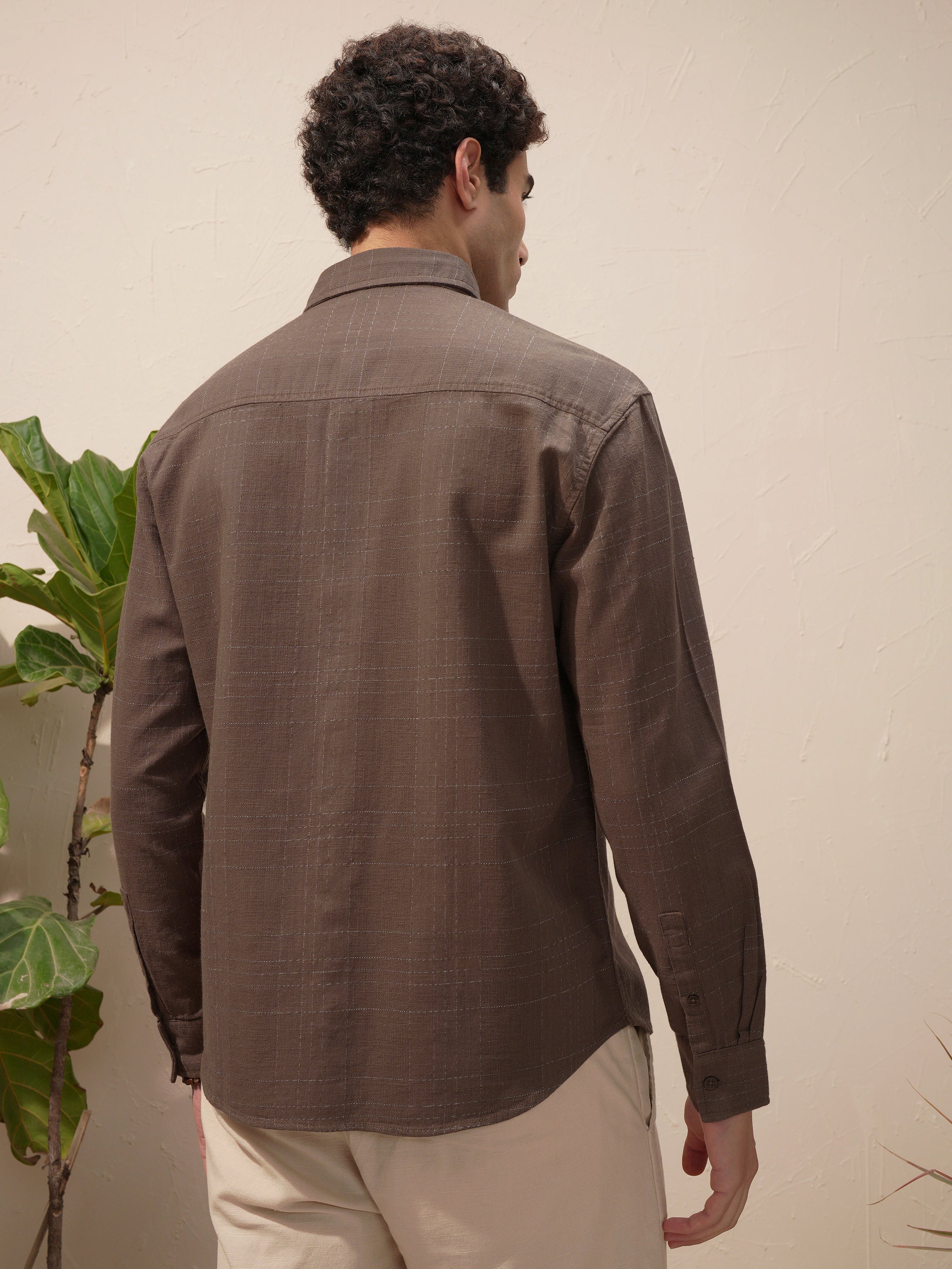 Highlander Men Brown Self Design Relaxed Fit Casual Shirt - Brown - Image 3