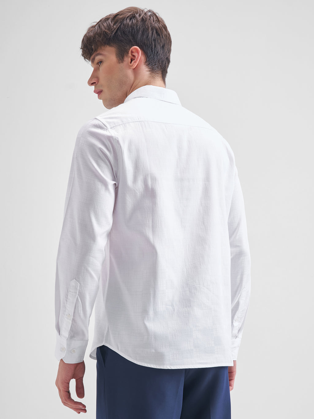 Highlander Men White Self Design Slim Fit Casual Shirt - White - Image 3