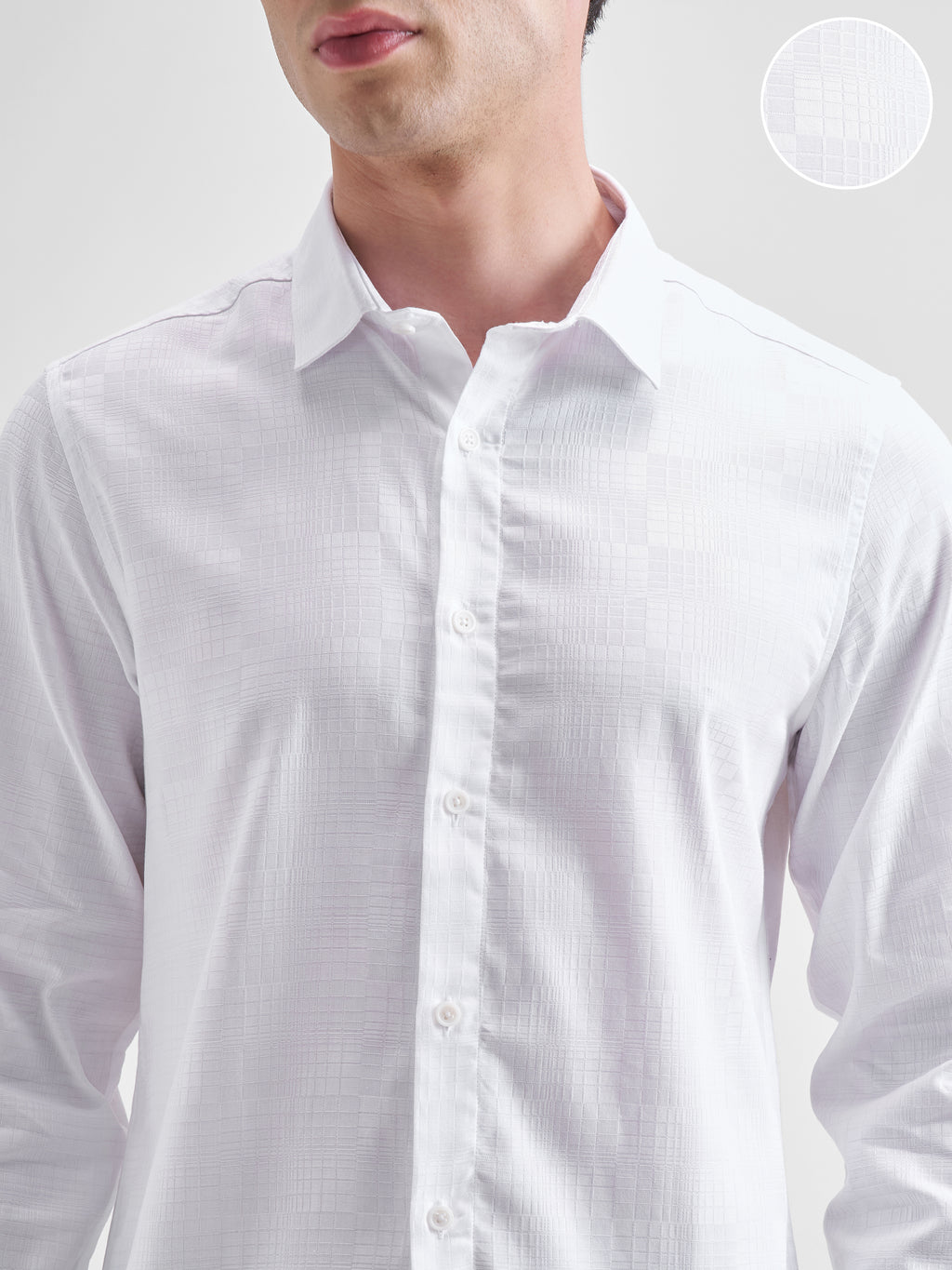 Highlander Men White Self Design Slim Fit Casual Shirt - White - Image 5