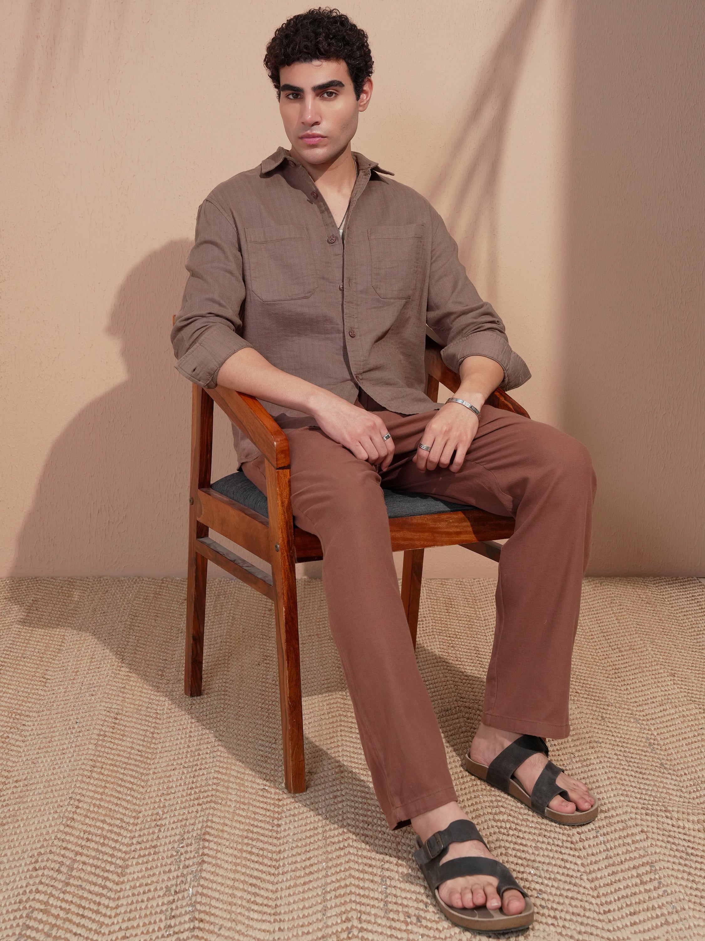 Highlander Men Brown Self Design Relaxed Fit Casual Shirt - Brown - Image 2