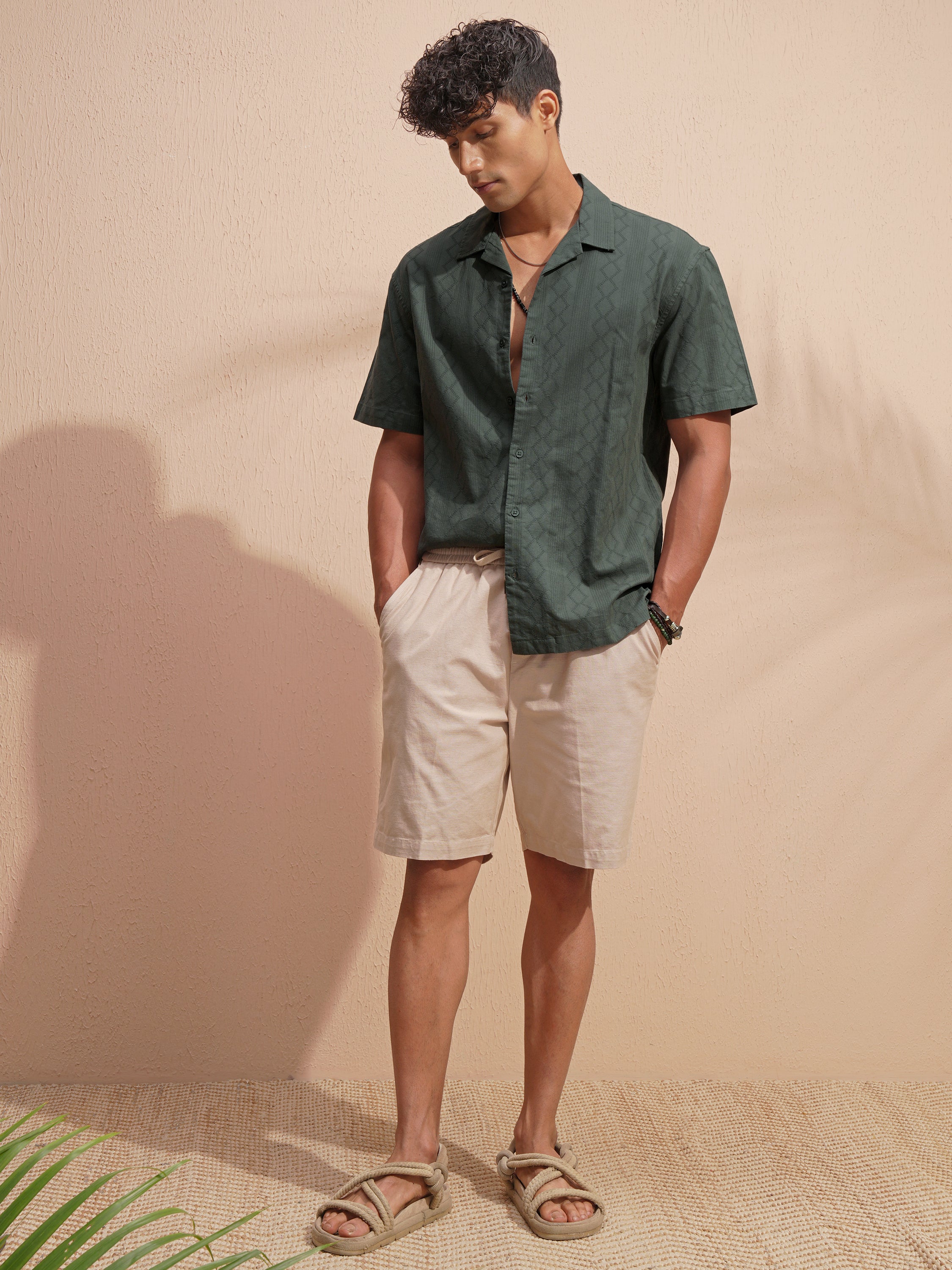 Highlander Men Green Self Design Relaxed Fit Casual Shirt - Green - Image 2