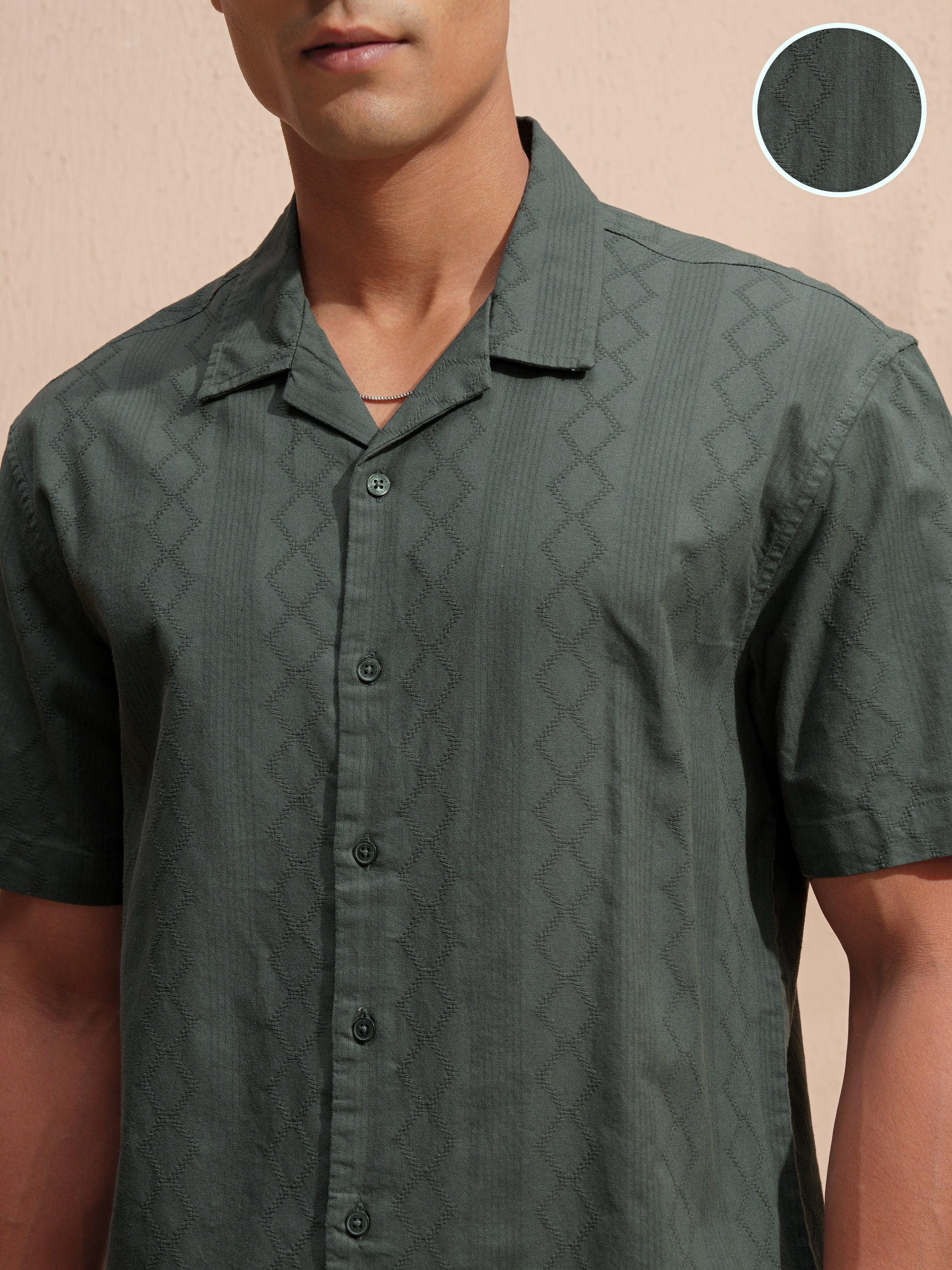 Highlander Men Green Self Design Relaxed Fit Casual Shirt - Green - Image 5