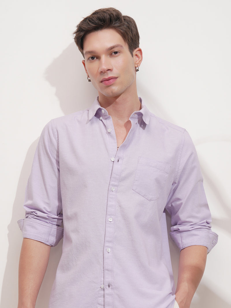Highlander Men Lavender Self Design Slim Fit Casual Shirt - Lavender - Image 1