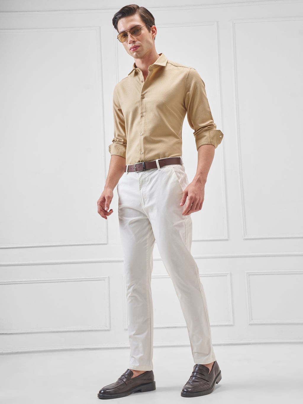 Highlander Men Beige Self Design Slim Fit Casual Shirt - Beige - Image 2