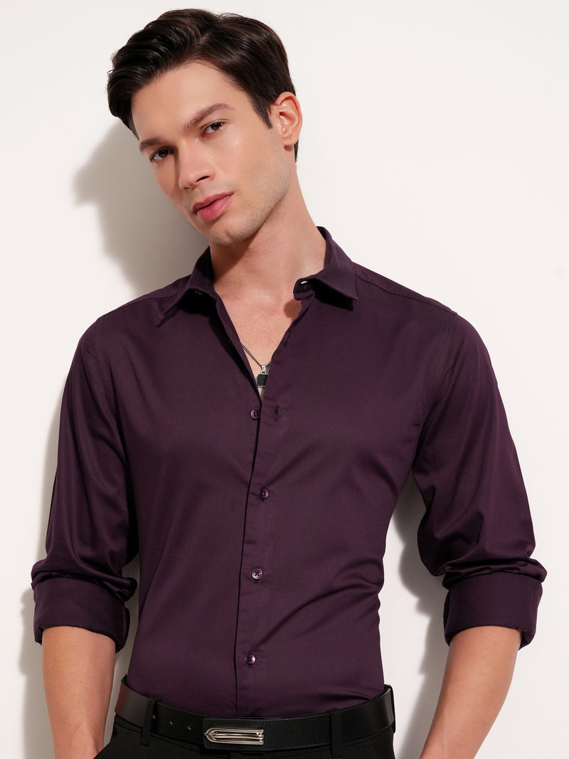 Highlander Men Purple Self Design Slim Fit Casual Shirt - Purple - Image 1
