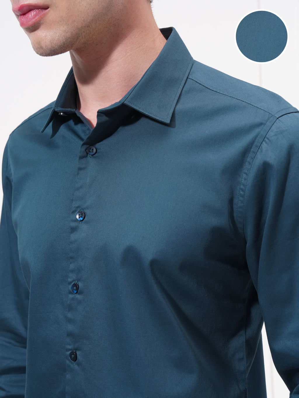 Highlander Men Teal Solid Slim Fit Casual Shirt - Teal - Image 5