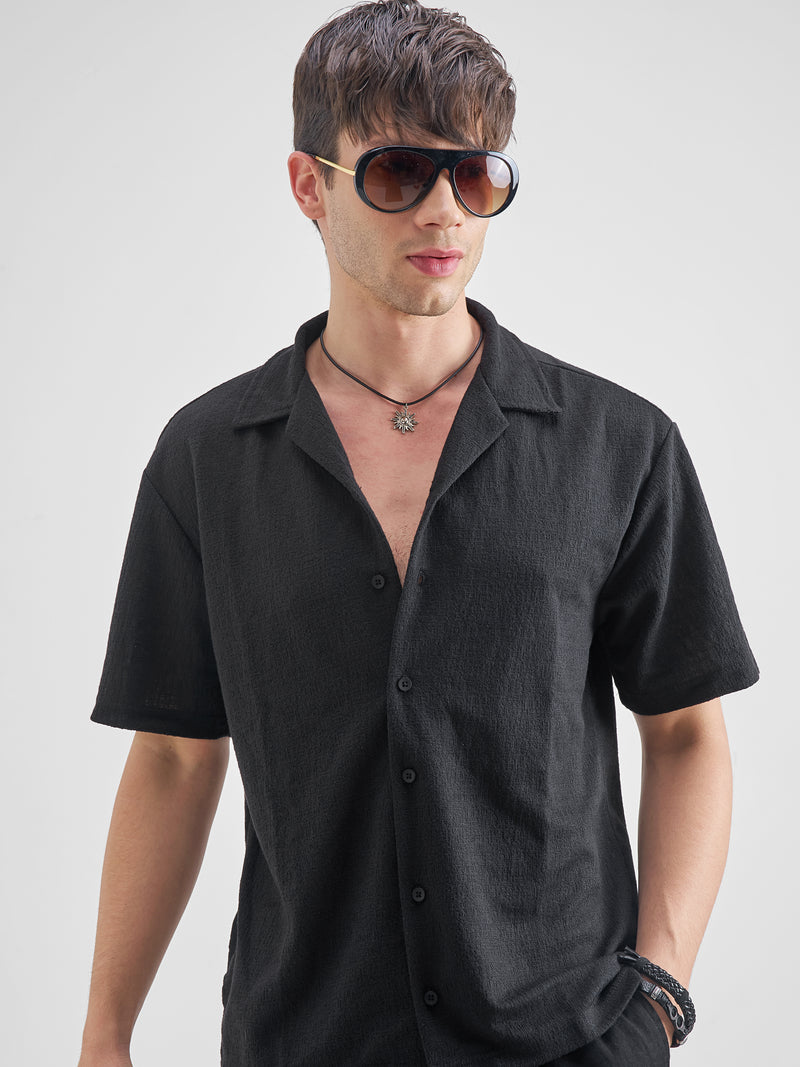 Highlander Men Black Self Design Relaxed Fit Casual Shirt - Black - Image 1