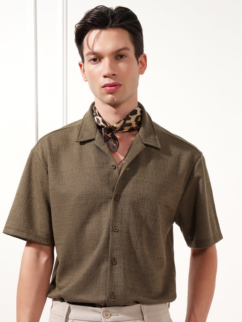 Highlander Men Brown Self Design Relaxed Fit Casual Shirt - Brown - Image 1