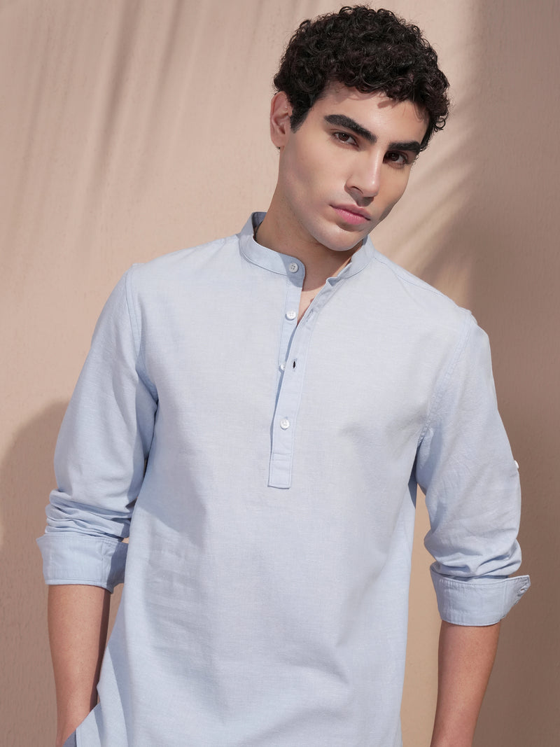 Highlander Men Blue Self Design Slim Fit Casual Shirt - Blue - Image 1