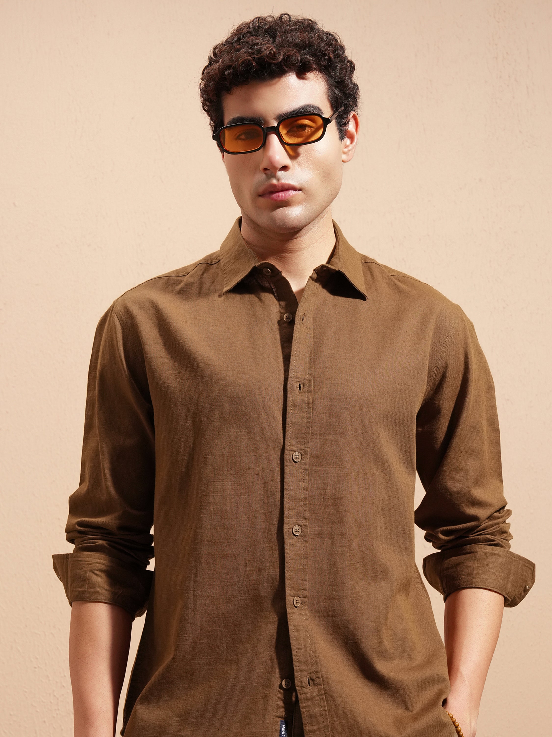 Highlander Men Brown Solid Relaxed Fit Casual Shirt - Brown - Image 1