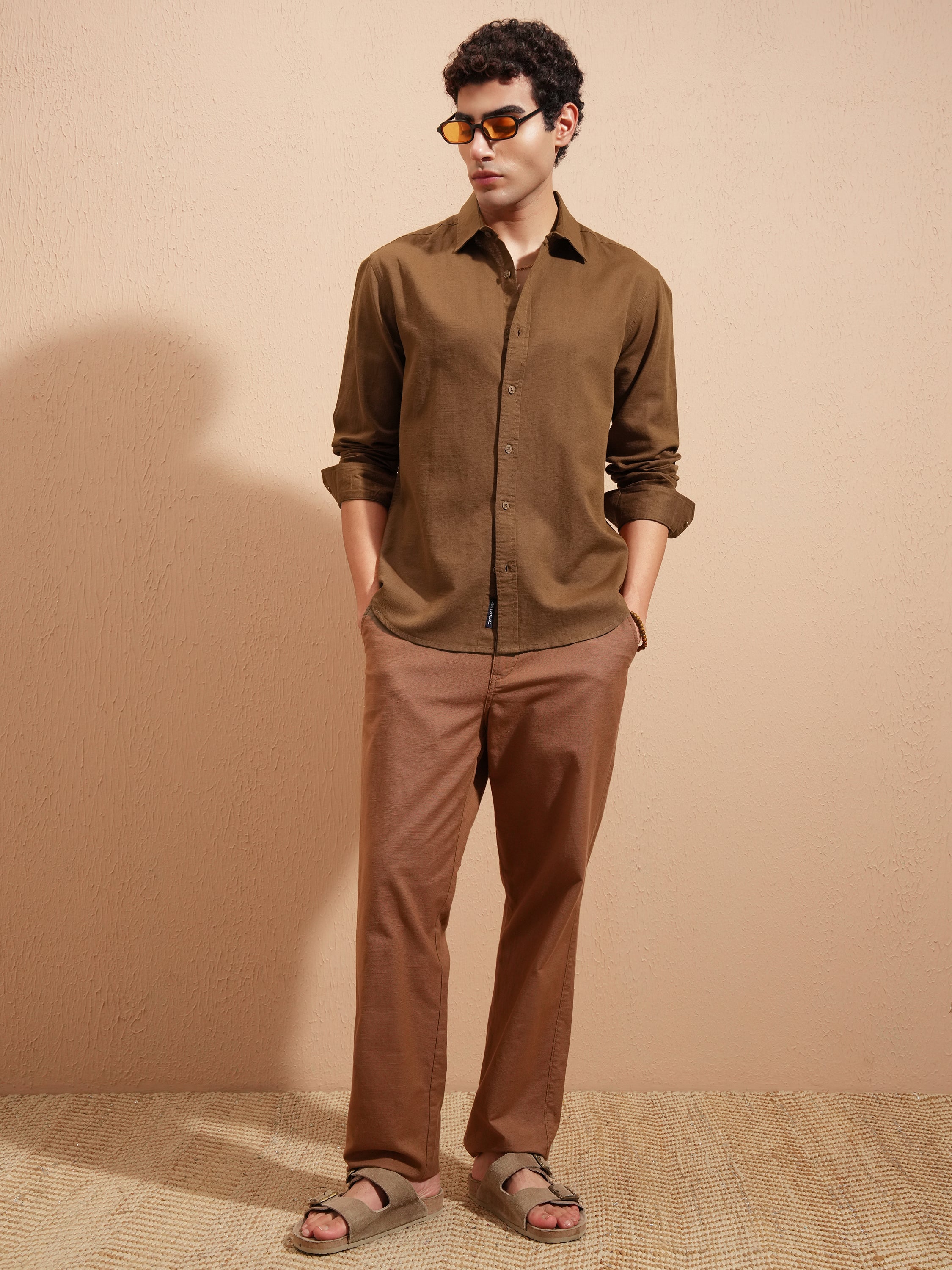 Highlander Men Brown Solid Relaxed Fit Casual Shirt - Brown - Image 2