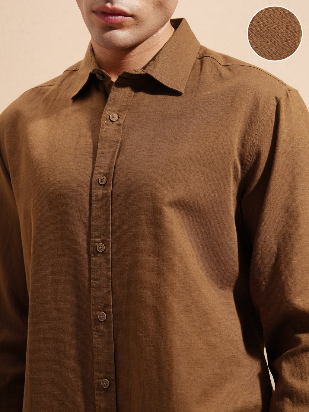 Highlander Men Brown Solid Relaxed Fit Casual Shirt - Brown - Image 5