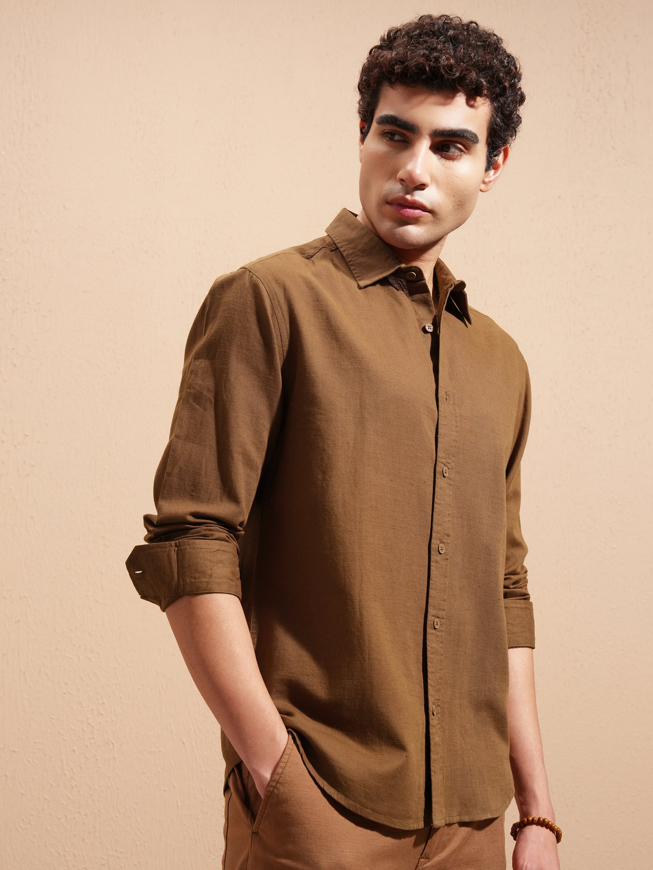 Highlander Men Brown Solid Relaxed Fit Casual Shirt - Brown - Image 6