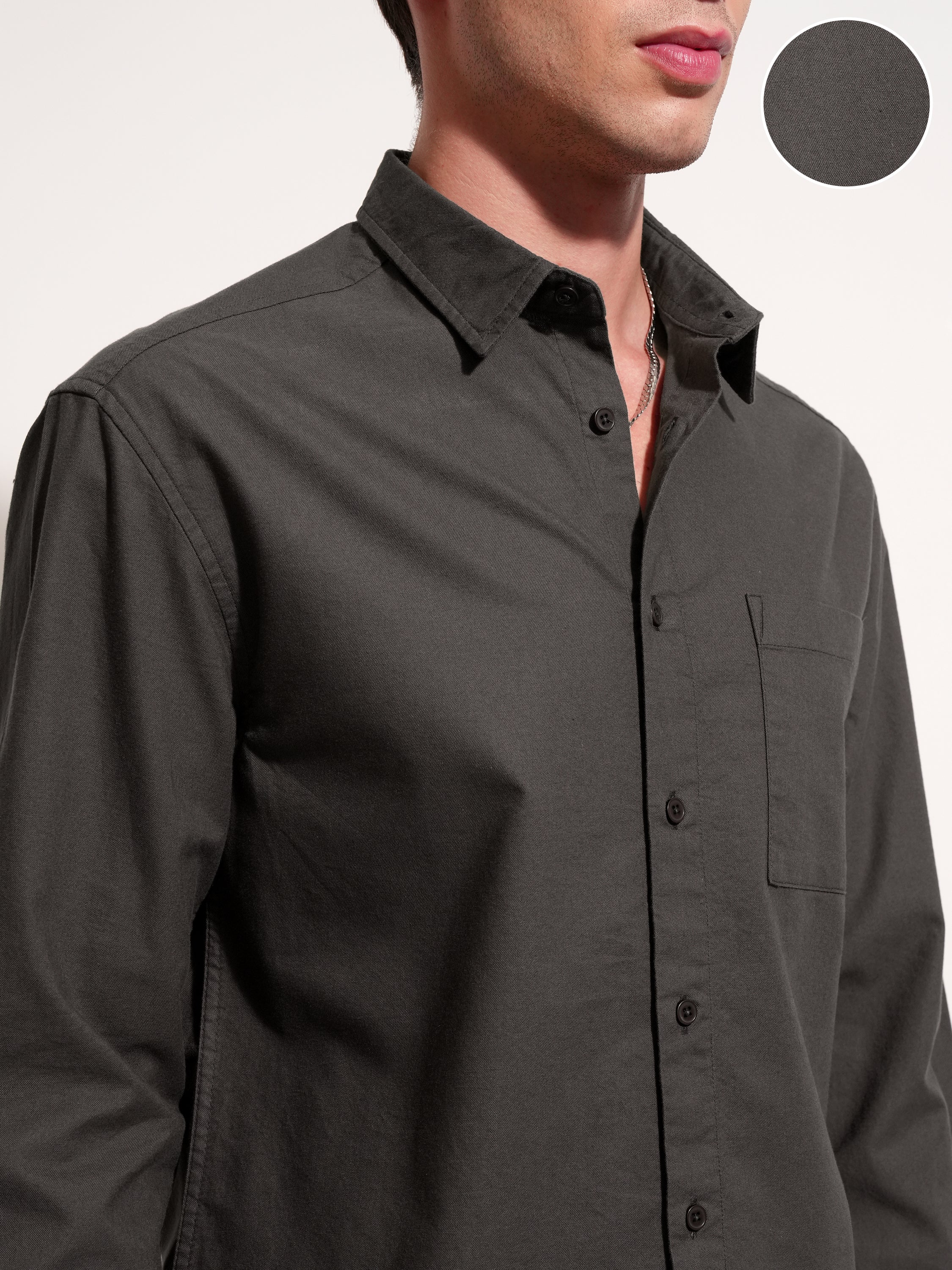Highlander Men Charcoal Solid Relaxed Fit Casual Shirt - Charcoal - Image 10