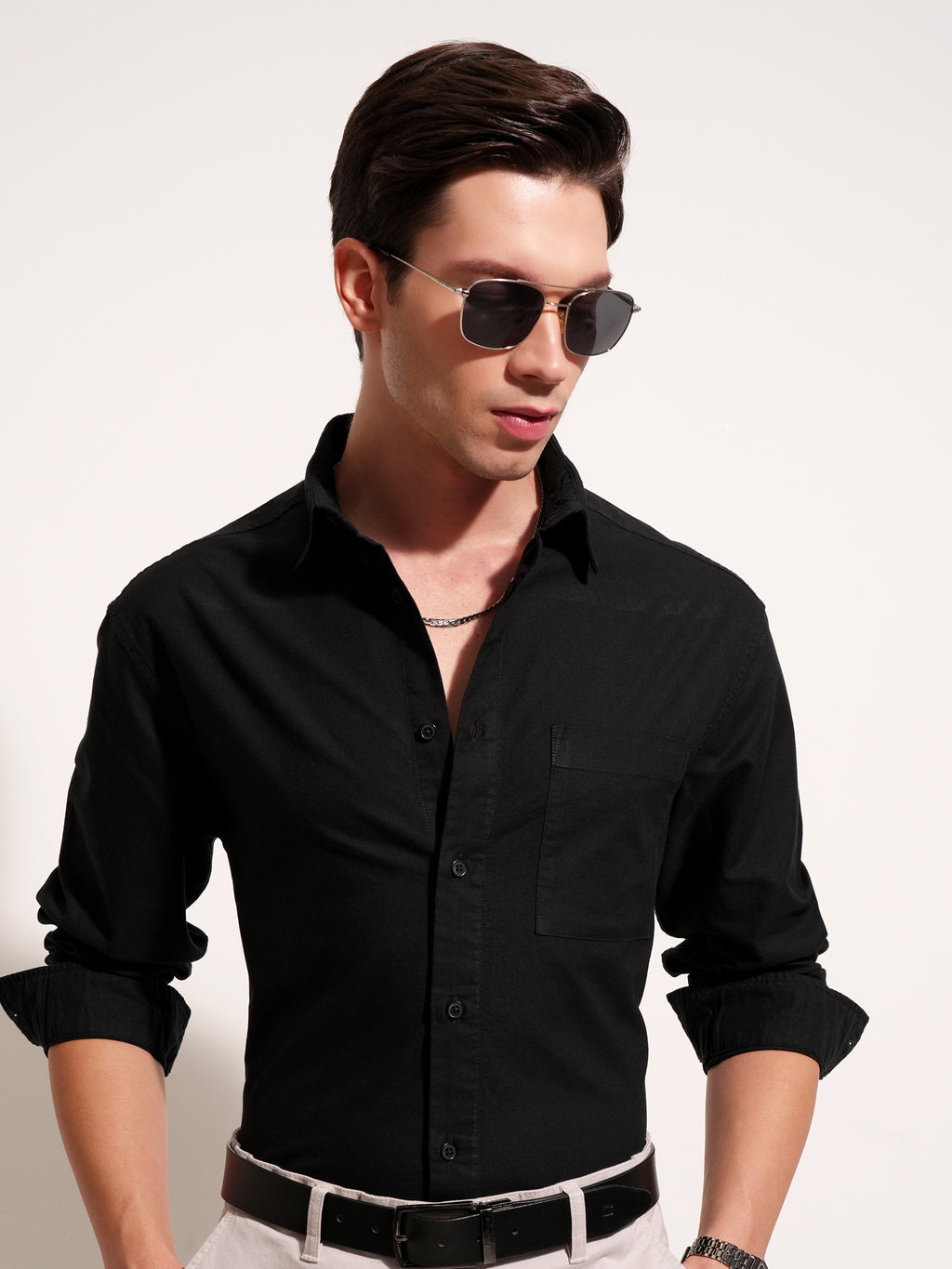 Highlander Men Black Solid Relaxed Fit Casual Shirt - Black - Image 1