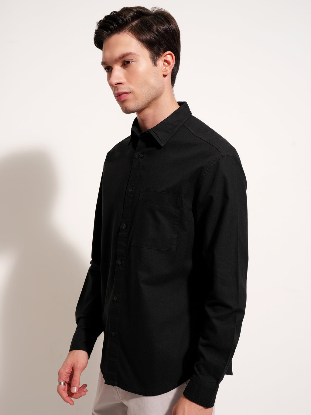 Highlander Men Black Solid Relaxed Fit Casual Shirt - Black - Image 4