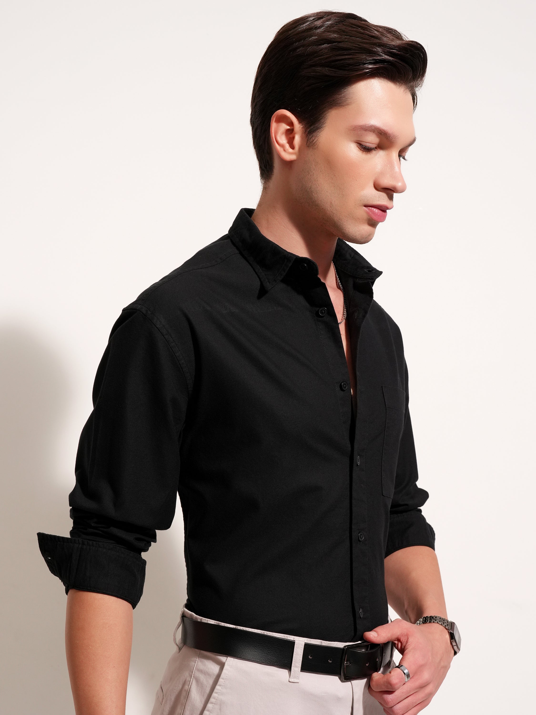 Highlander Men Black Solid Relaxed Fit Casual Shirt - Black - Image 6